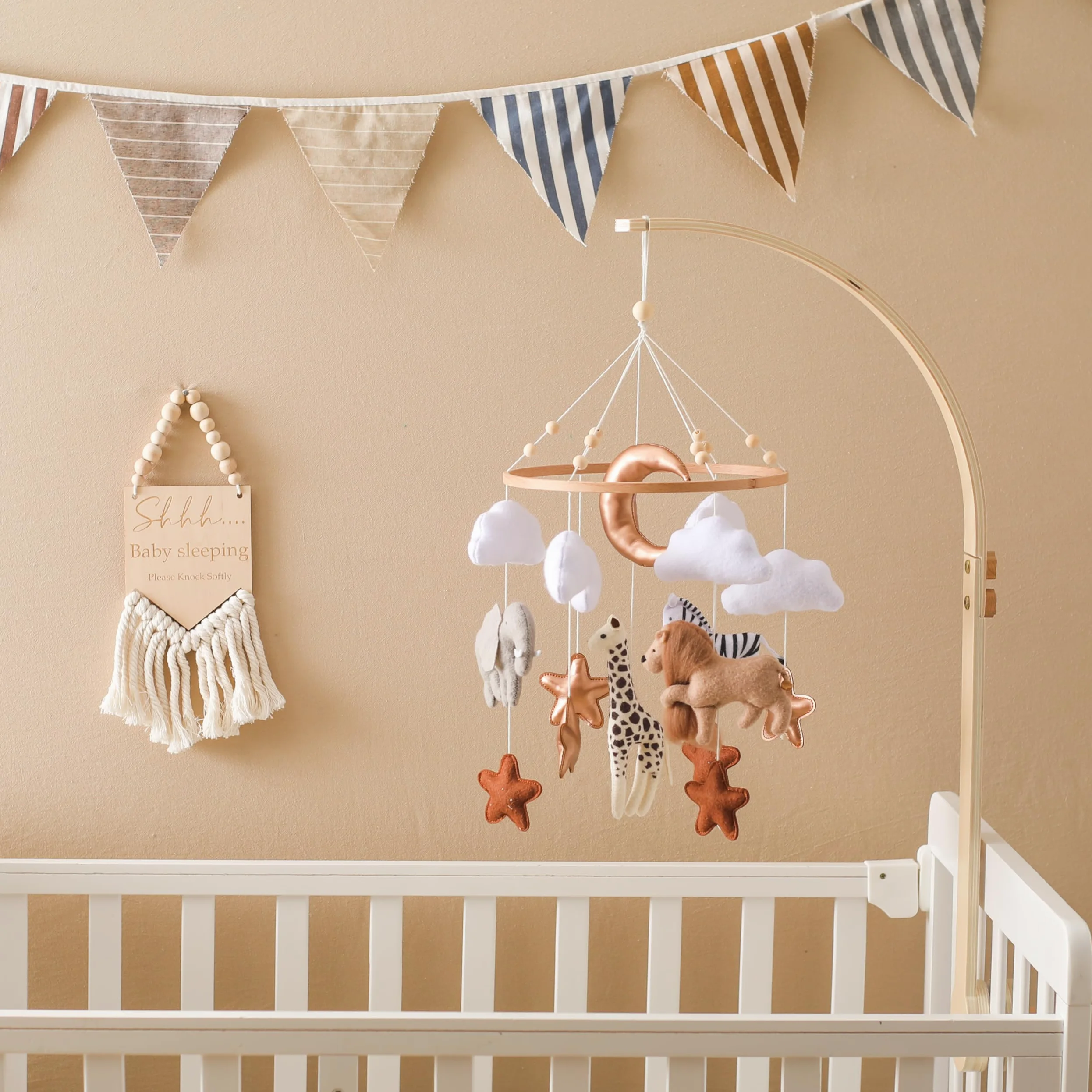 Safari - Giostrina per culla per bambini, realizzata a mano, in feltro, decorazione per la cameretta dei bambini e come regalo per la doccia