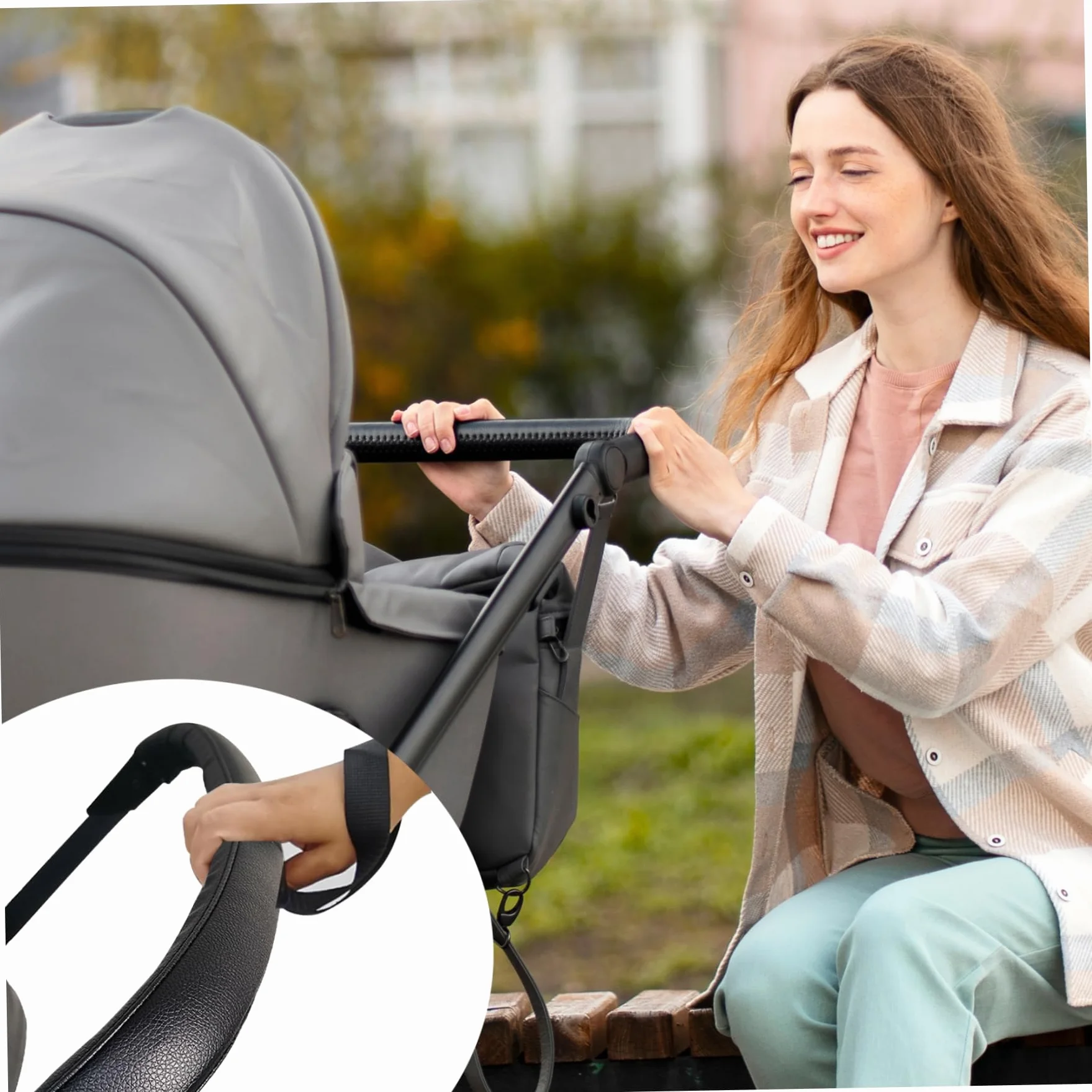 Copri maniglia per passeggino Copri maniglia per carrozzina in pelle nera Antiscivolo e resistente alle macchie Impugnature per maniglia per passeggino con cerniera per protezione bracciolo carrozzina