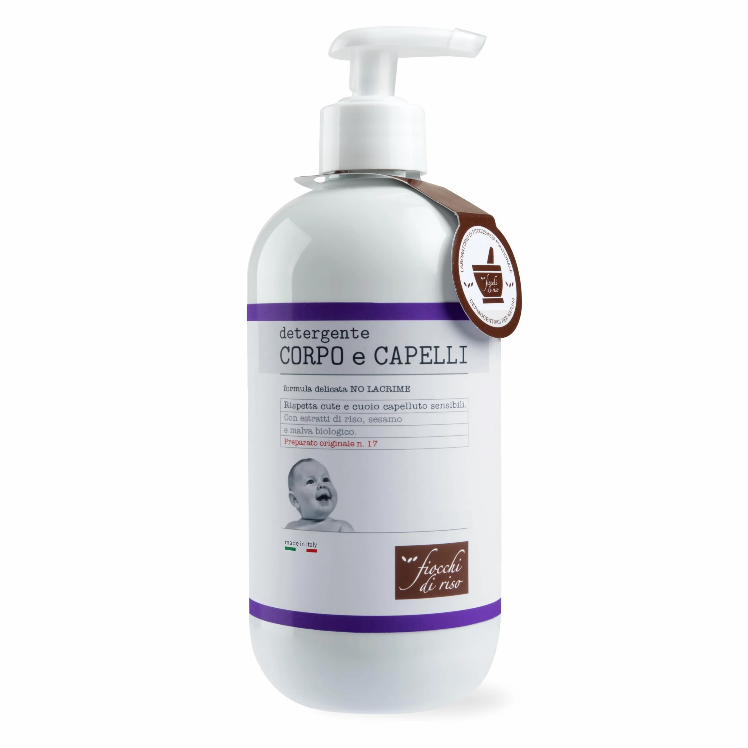 Fiocchi di Riso - Detergente CORPO e CAPELLI - 400ml - DETERGENZA NEONATI - Ideale fino dalla nascita per rispettare cute e cuoio capelluto sensibili. Pack riciclato