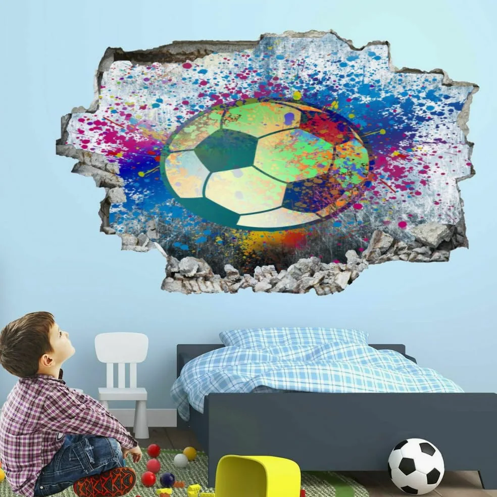 Adesivi Decorativi Da Parete 3D, Calcio Decalcomanie Per Pavimenti In Vinile Impermeabile Rimovibili Art, Graffiti Fracassate Per Bambini Camera Da Letto Nursery Home Wall Décor