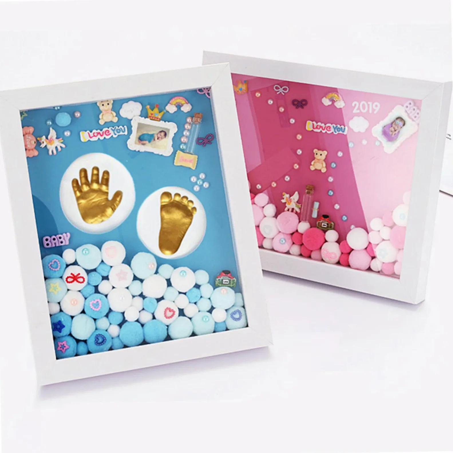 Kit Nascita Neonata Cornice Oro in Acrilico per Impronte Mani e Piedi, Set per Battesimo e Regalo Shower
