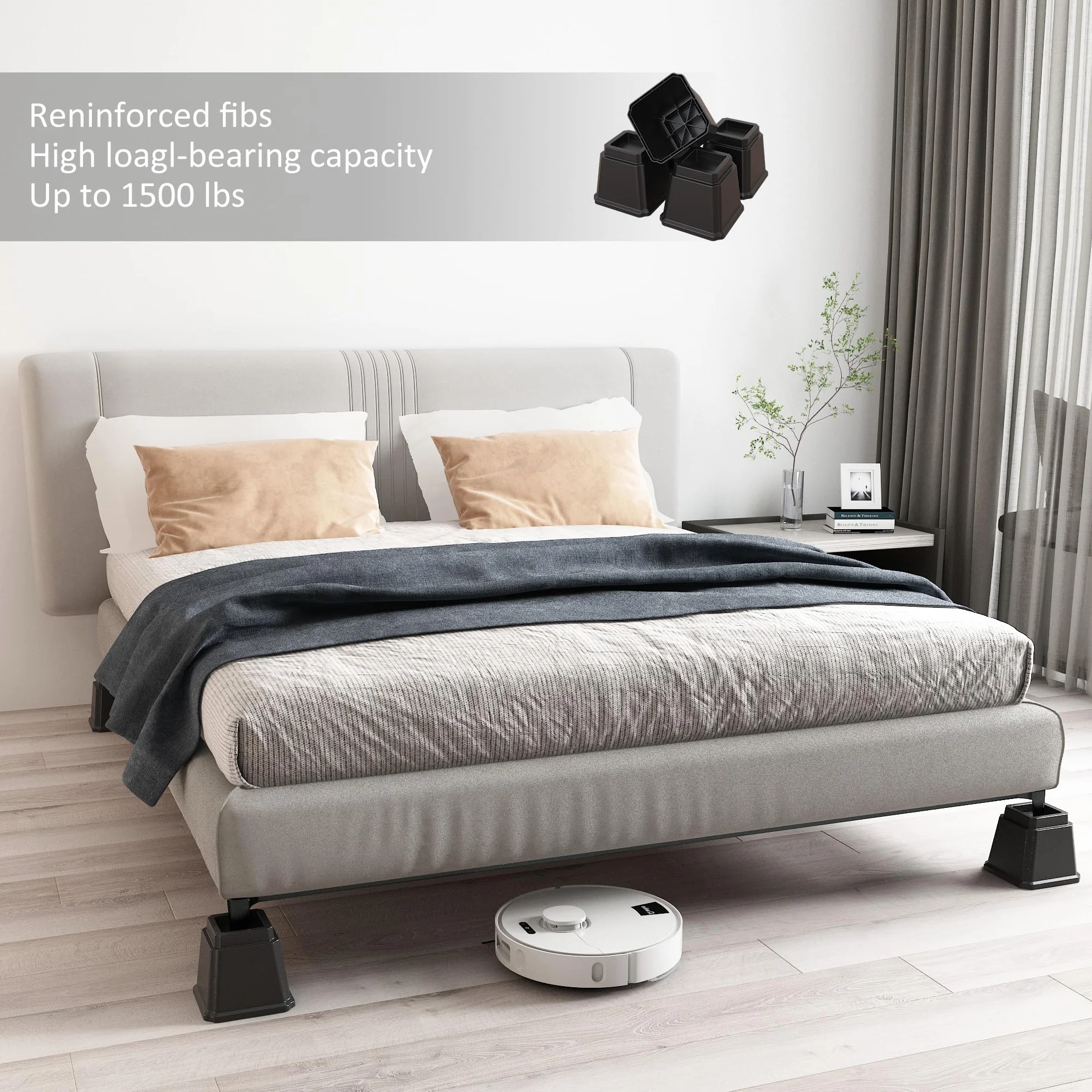 Lutown-Teen Alzatine per Letto da 10 cm, Rialzi Pesanti per Mobili per Divani, Alzatine per Sedie, Alzatine per Divano, Alzatine per Tavolo, Set da 8 Pezzi, Colore Nero
