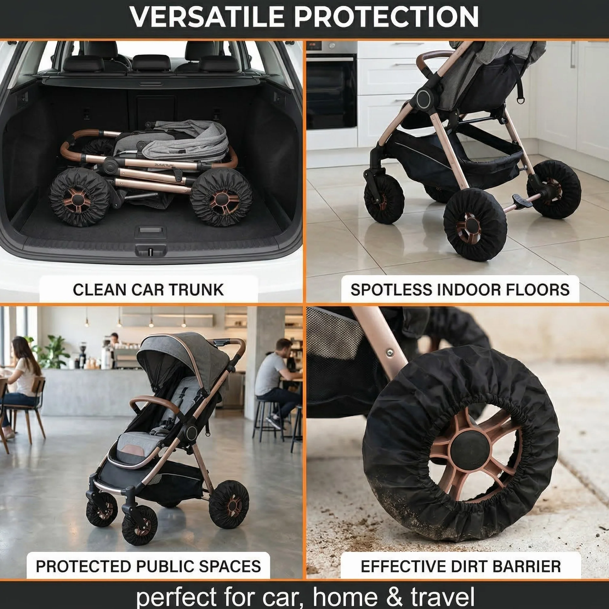 4 Coperture Impermeabili per Ruote di Passeggini e Carrozzine, Copriruote Antipolvere in Tessuto Oxford, Accessori per Passeggini