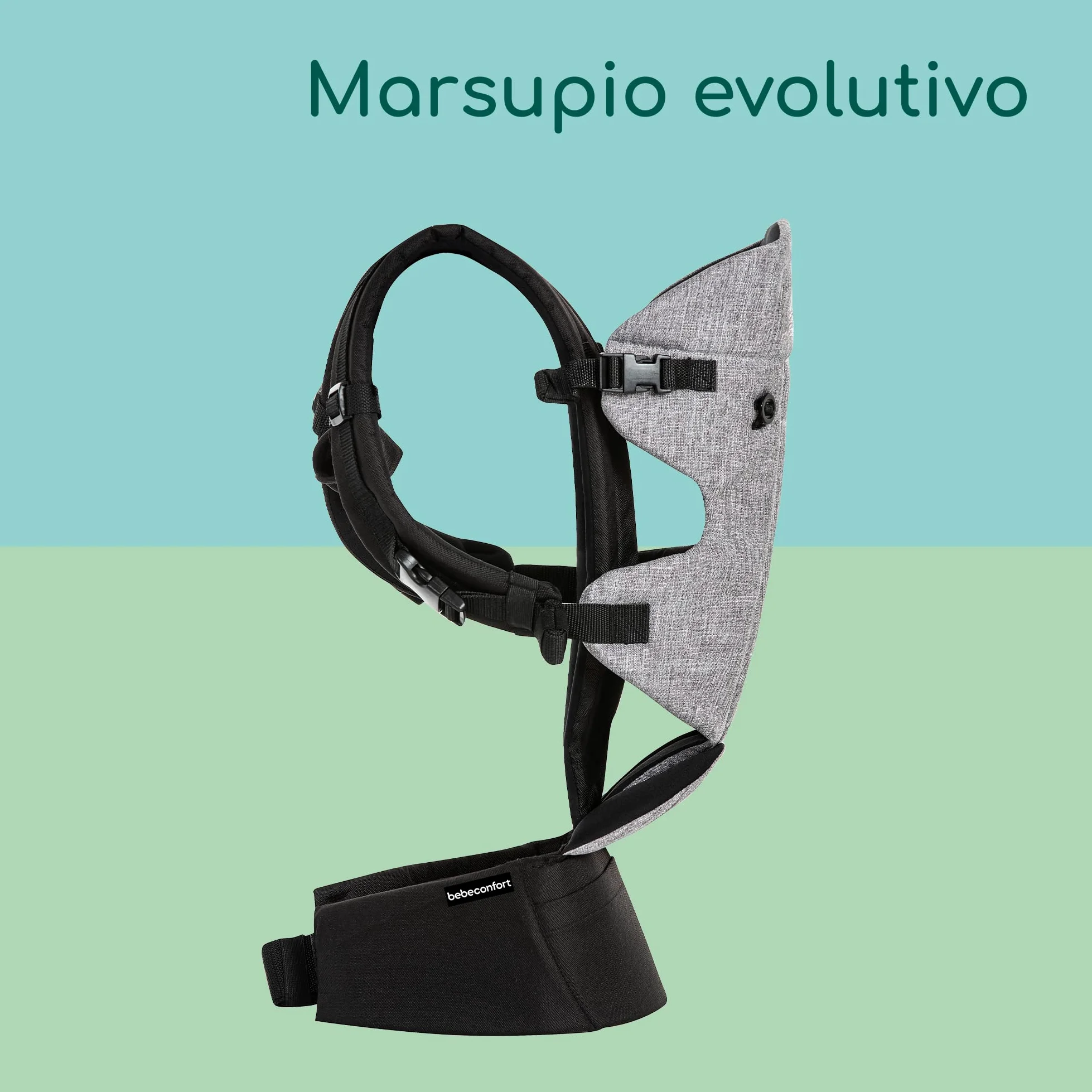 Bebeconfort Go4 Marsupio Ergonomico per neonati, 4 posizioni: fronte mamma e fronte strada, Schiena e Laterale, per bambini dalla nascita fino-15kg, Colore Black Chic (grigio scuro)
