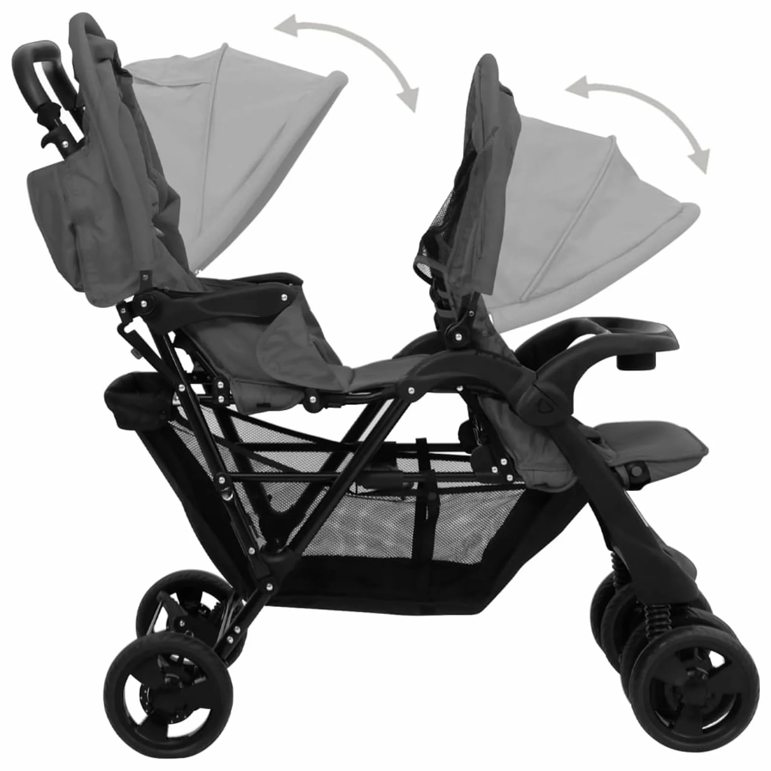 LAPOOH Passeggino Gemellare a Tandem Grigio Scuro in Acciaio,Bebè e bimbi,Trasporto bebè,Passeggini(SPU:10348)