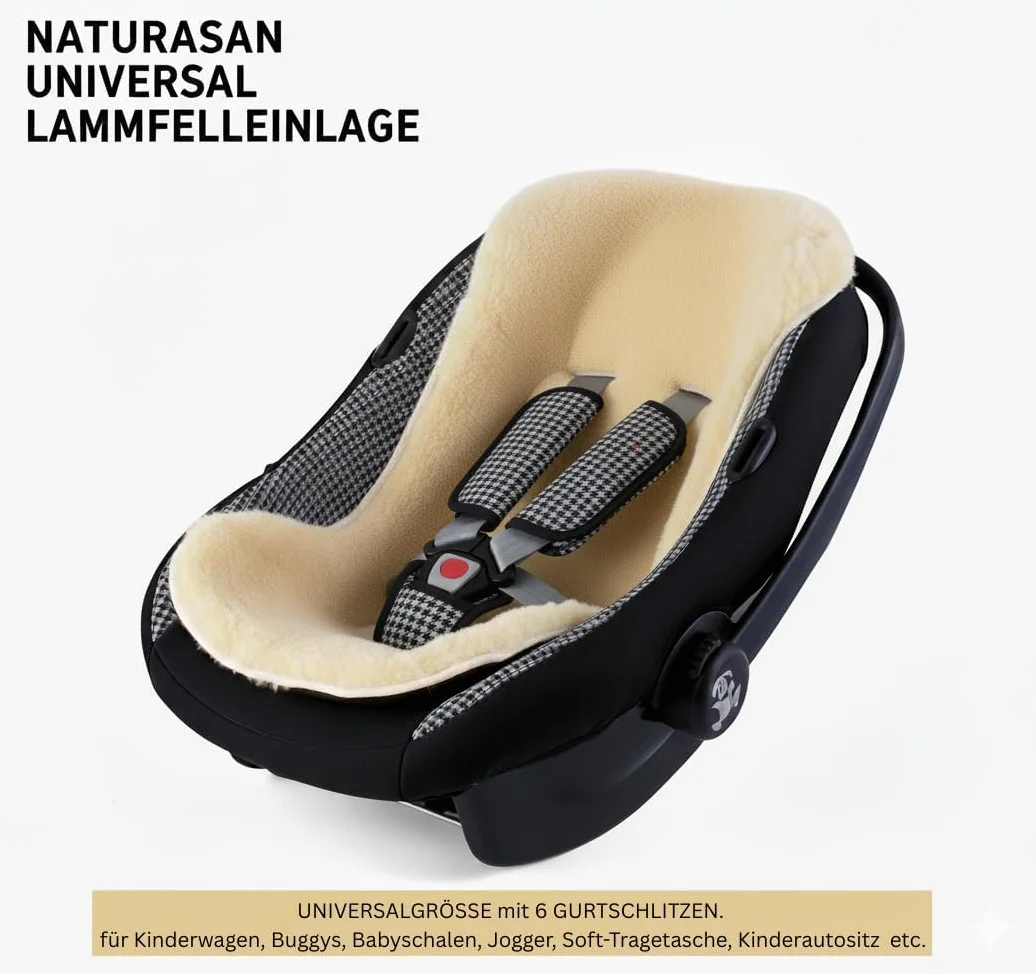 Naturasan, rivestimento per passeggino, in vera pelliccia di agnello, misura universale, circa 74 x 35 cm, calda pelle di pecora con concia medicinale, Liner-02