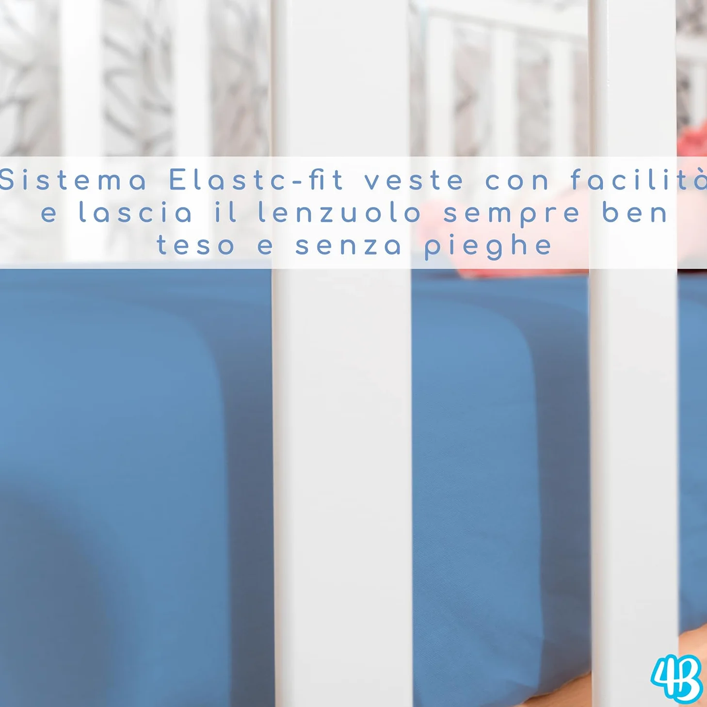 4BABIES - Set 4 Lenzuola Lettino Neonato 60x120 - Lenzuolo con Angoli per Culla in Cotone 100% Morbido Traspirante - Made in Italy OEKO-TEX - Pois Blue, Smoke Blue, Azzurro e Blu