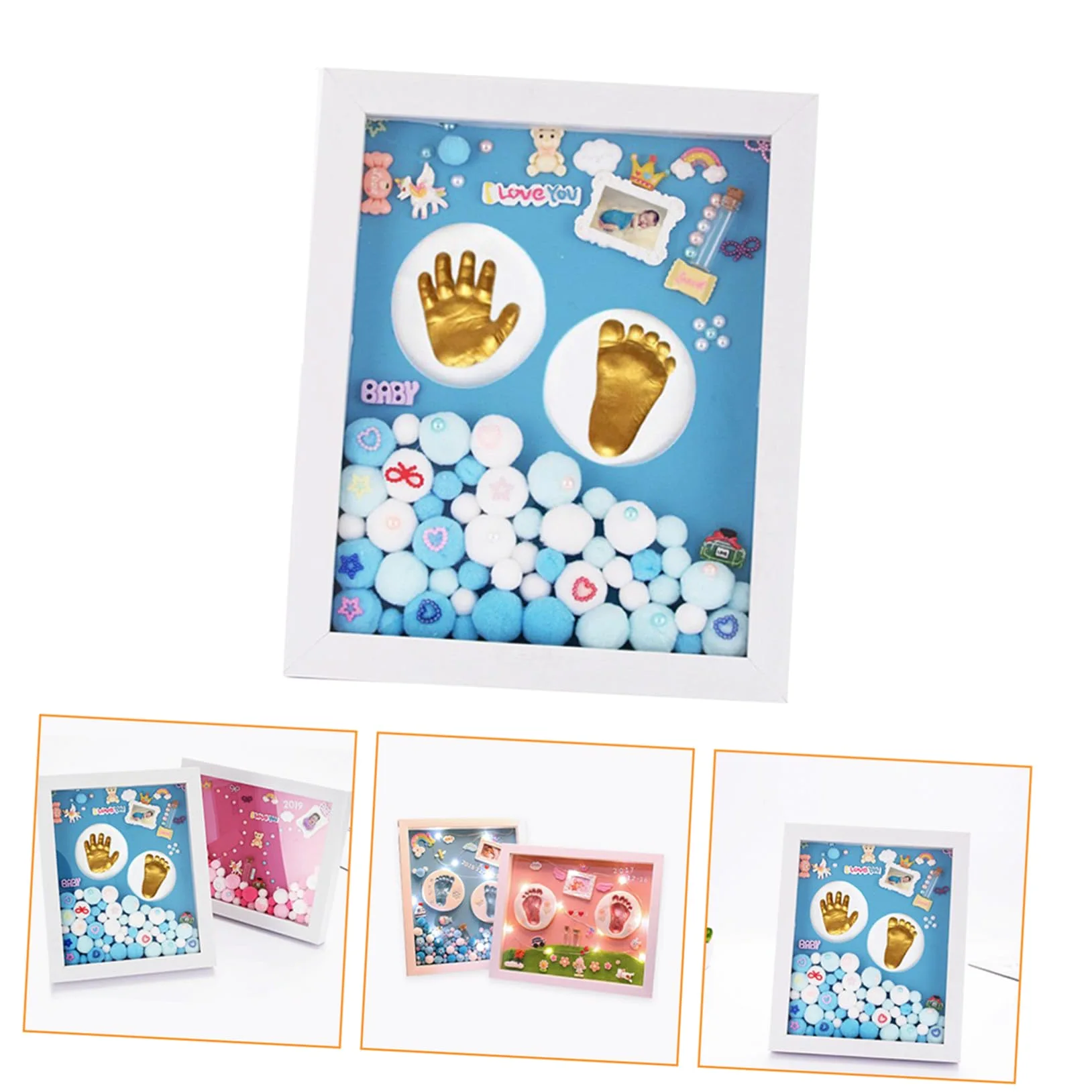 Kit Nascita Neonata Cornice Oro in Acrilico per Impronte Mani e Piedi, Set per Battesimo e Regalo Shower