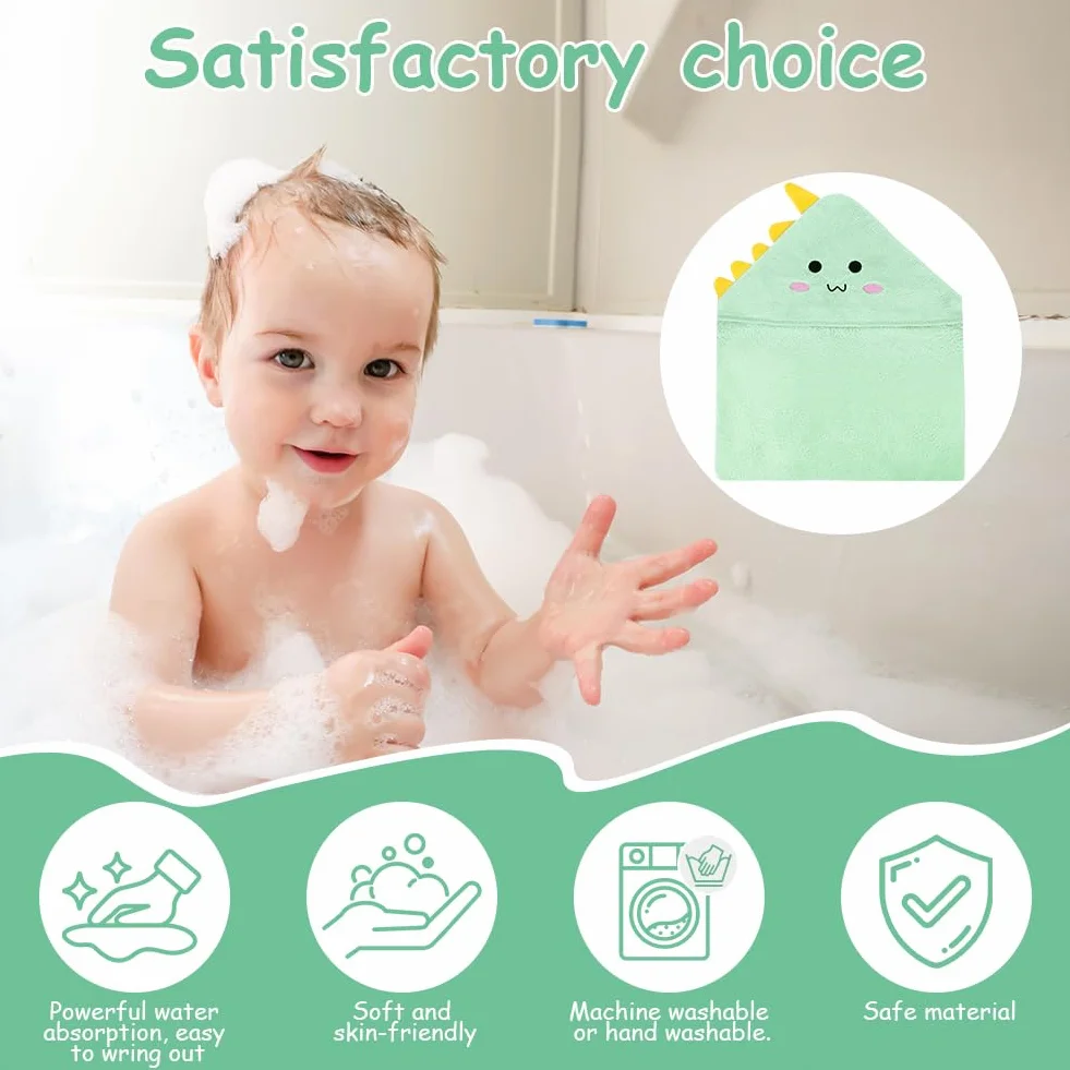 Aolso Accappatoio Neonato, 80x80cm Asciugamani Con Cappuccio Per Bambini, Accappatoio Neonato con Cappuccio Extra Morbido e Super Assorbente per Neonati e Bambini 0-3 Anni-Dinosauro