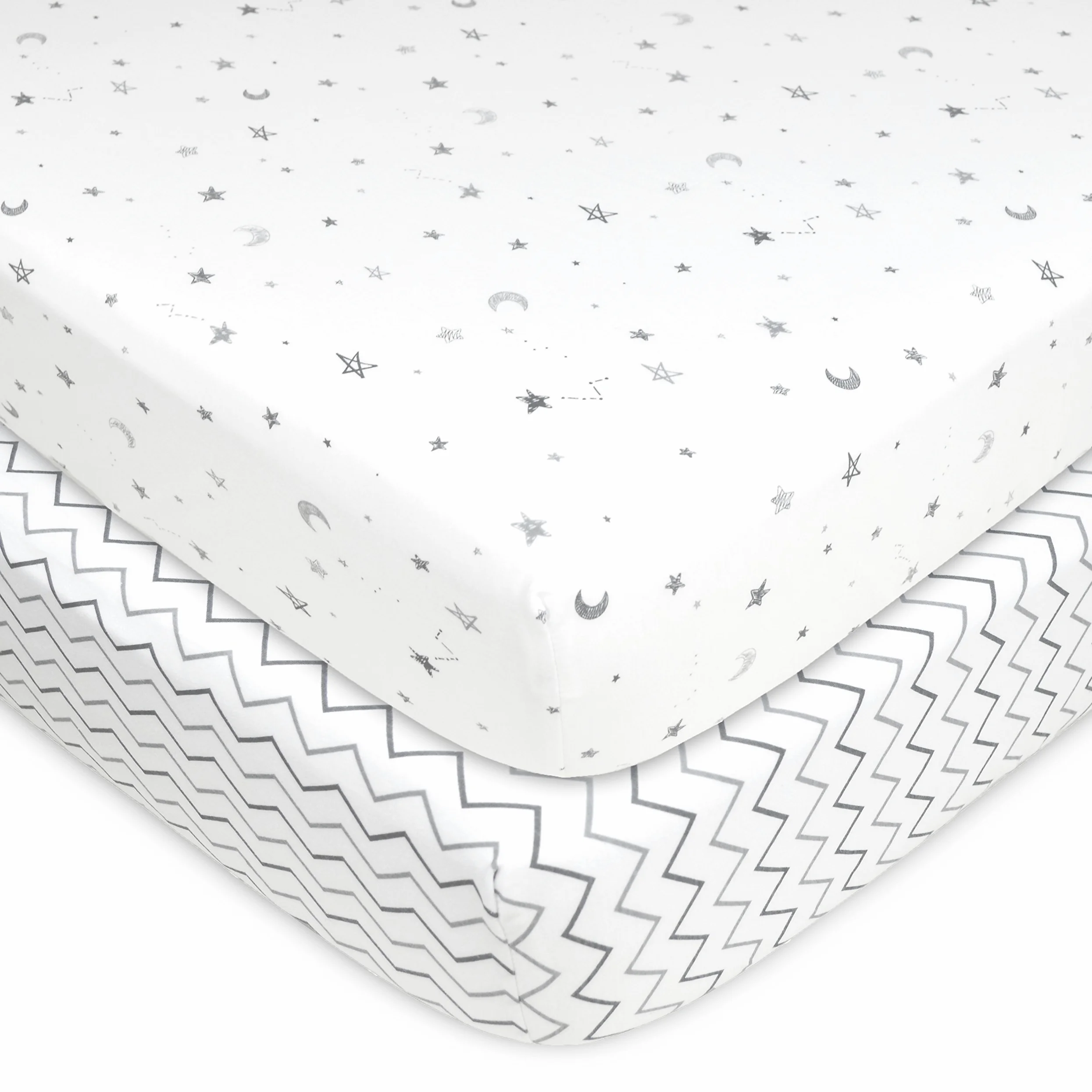 American Baby Company Confezione da 2 lenzuola con angoli per culla in 100% cotone naturale, 132 x 71 cm, morbide, traspiranti, ipoallergeniche e delicate, grigie a zigzag, neutre, per ragazzi e