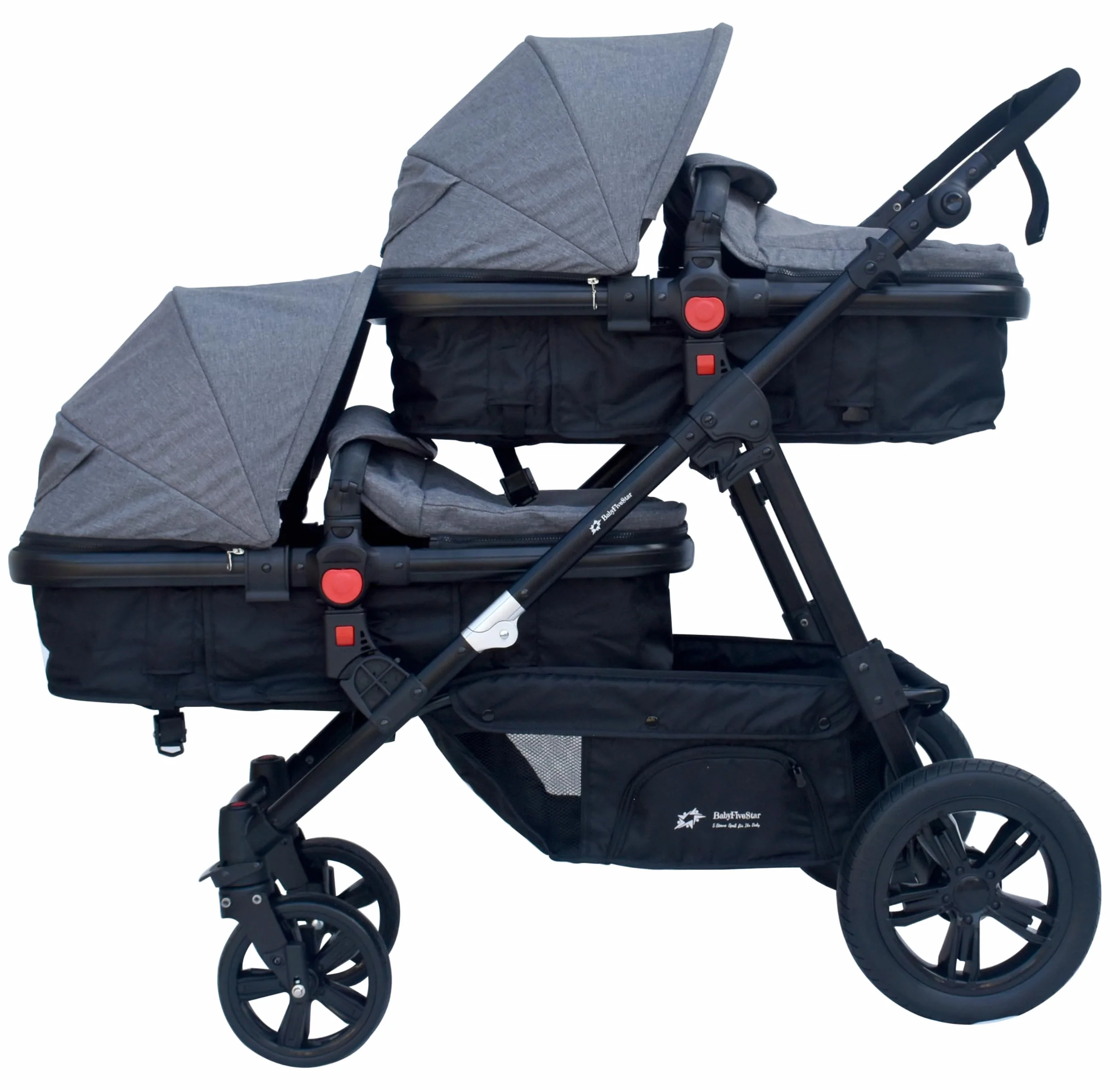 PASSEGGINO DOPPIO/GEMELLARE 2in1 NERO E GRIGIO PER DUE BAMBINI FRATELLI STROLLER