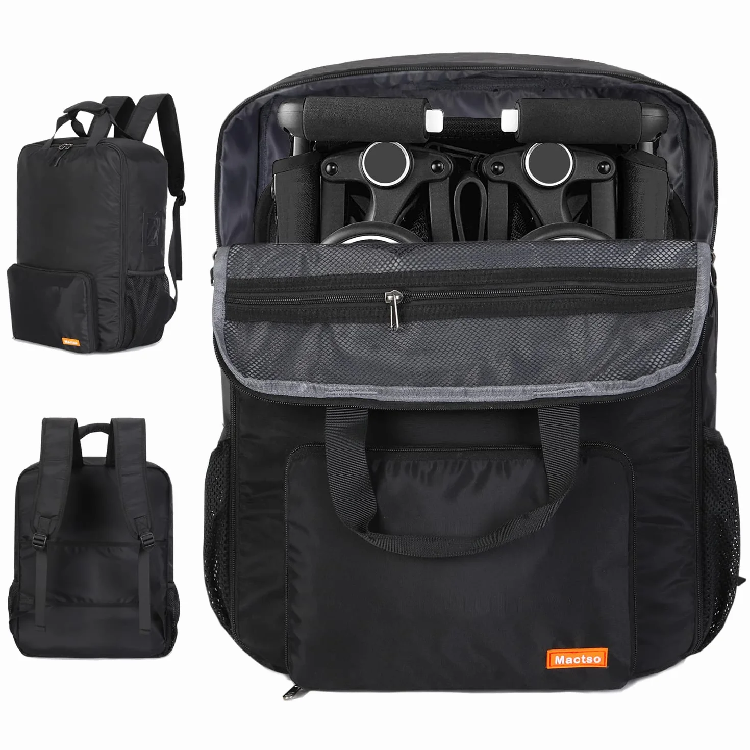 Mactso, Borsa da viaggio per passeggino compatibile con GB Pockit e GB Pockit Air Plus All Terrain, zaino da viaggio leggero per passeggino per aereo (nero, M)