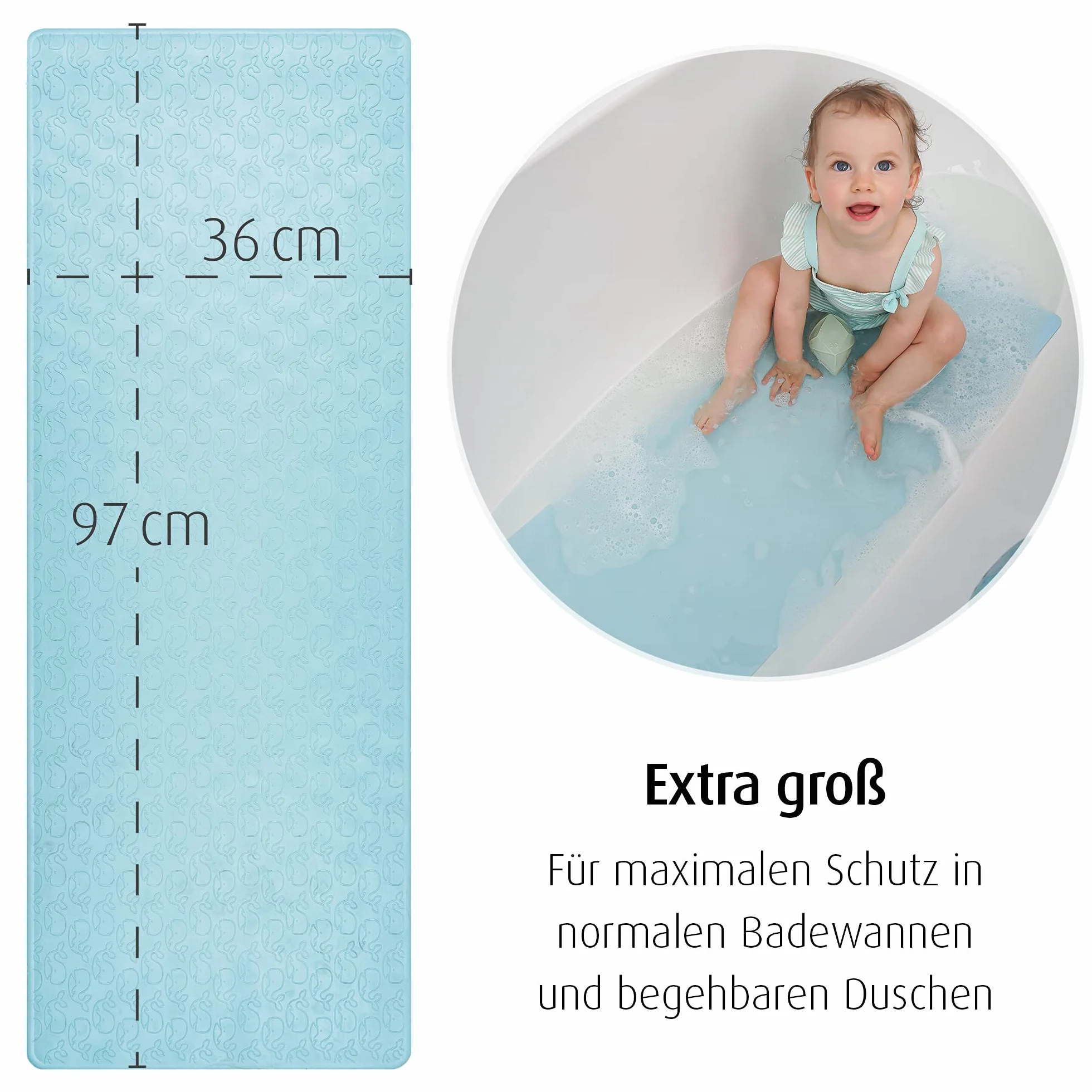 reer MyHappyBath Mat XL - Tappetino da bagno per bambini, superficie antiscivolo con motivo di bosco, 97 x 36 cm