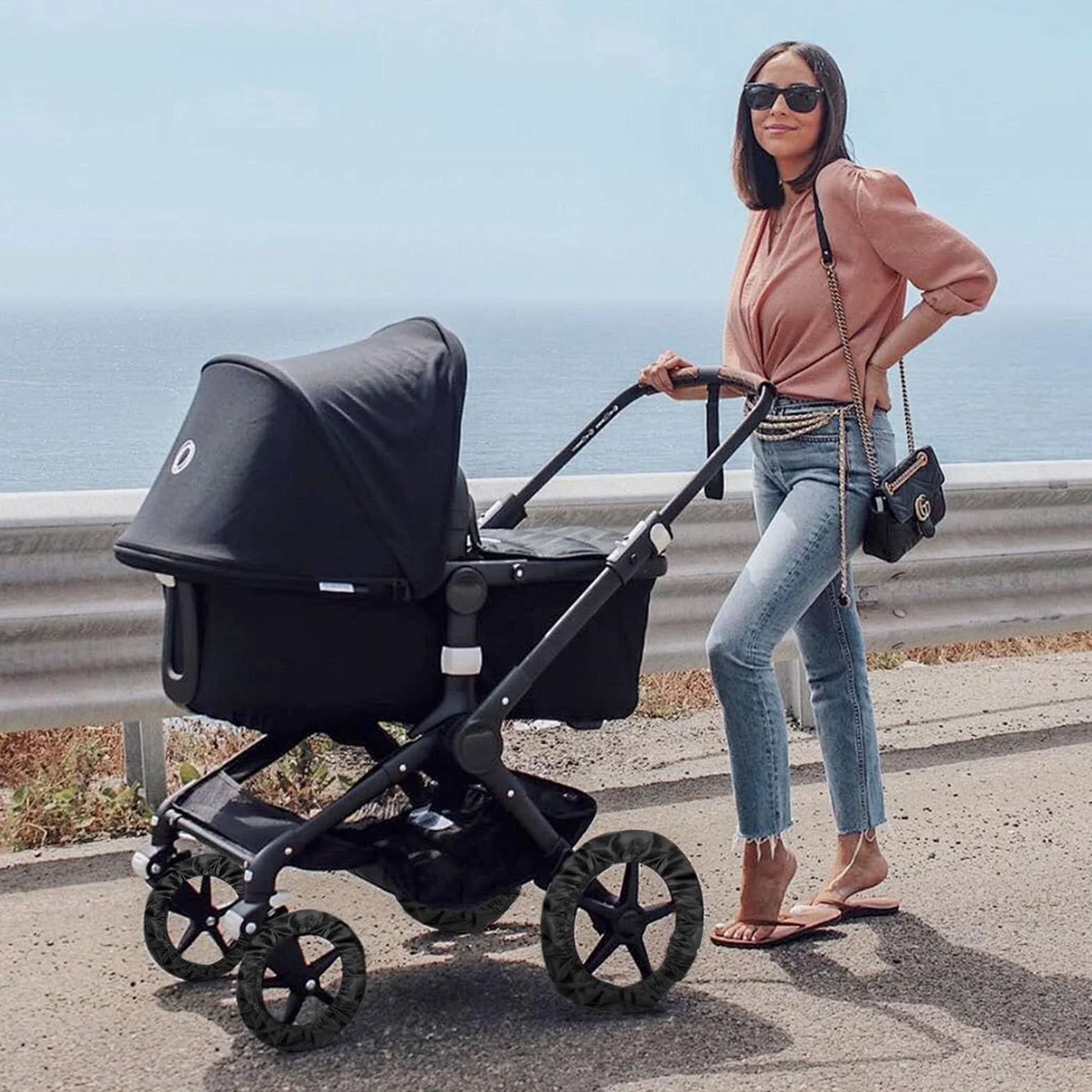 4 coprivolanti per passeggino, antipolvere, accessori per passeggino (nero)