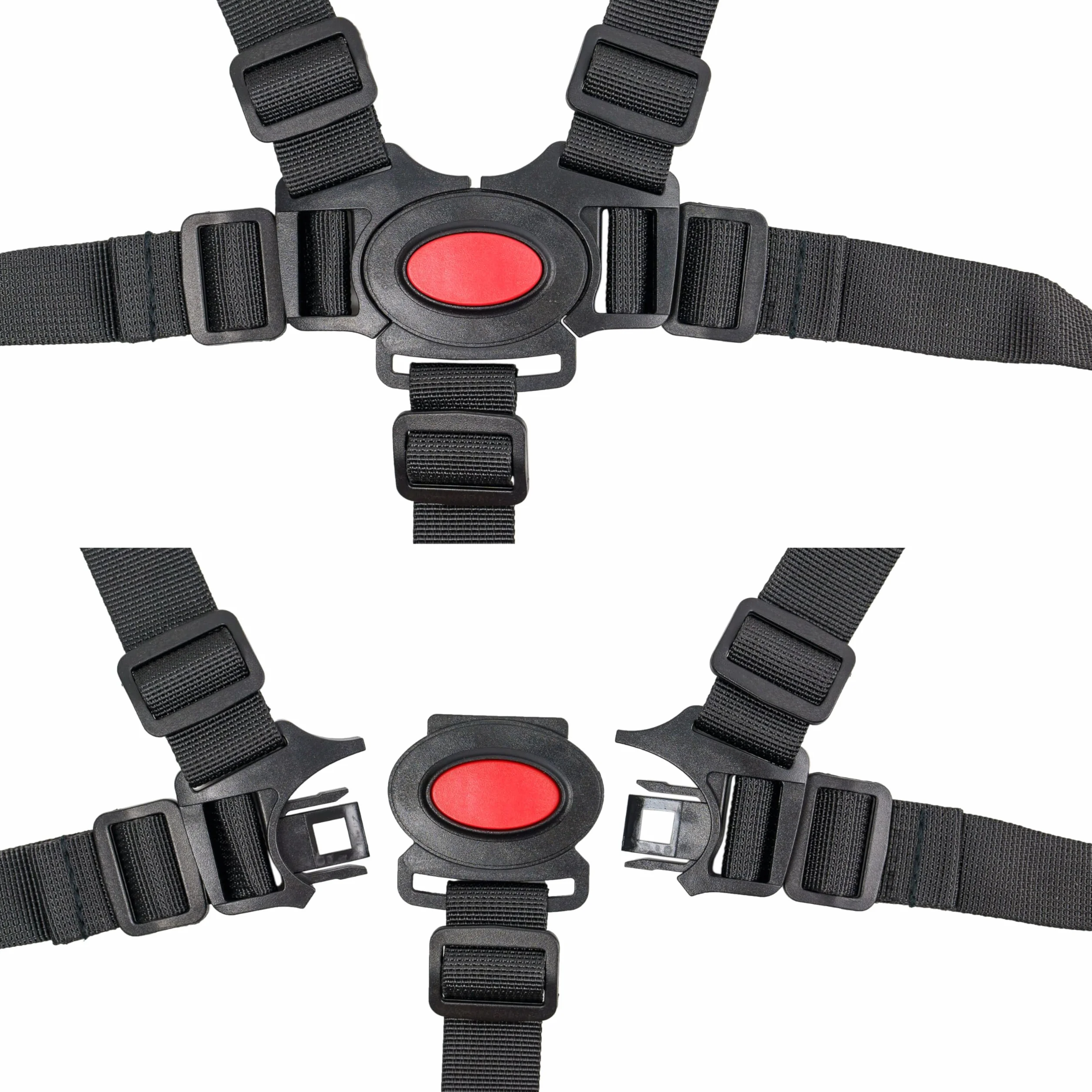 Sistema Cinture a 5 Punti con spallacci per infilare – Accessori Passeggino, Carrozzina, Seggiolone – Cintura di Sicurezza Bambino, Imbracatura Facile da Collegare, con Fibbie a Barra per Anelli Fissi