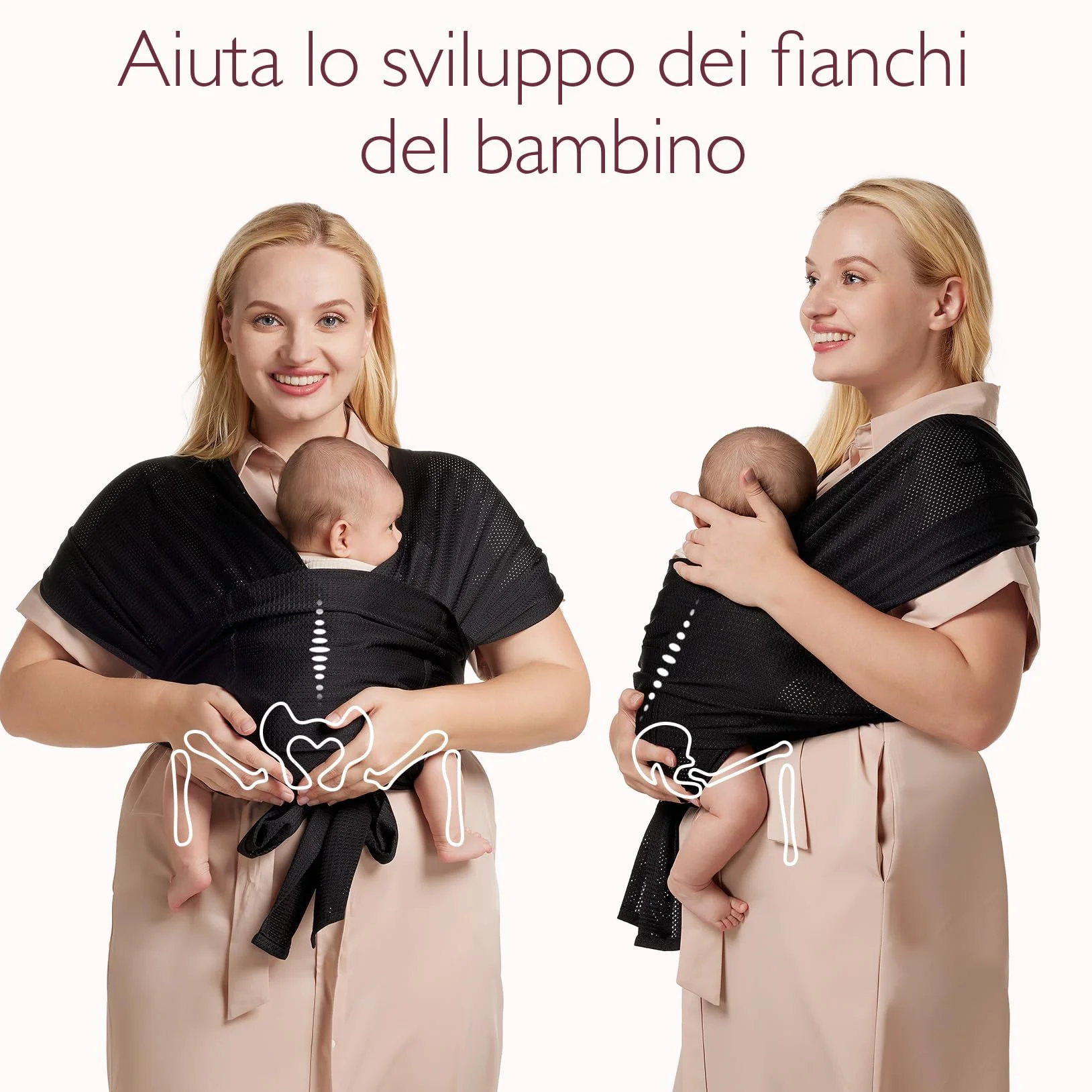 Momcozy Fascia Neonato Con Fibbia, Wrap/Marsupio Regolabile In Rete Traspirante Air-Mesh, Facile Da Indossare, 3,6–15 Kg, Vita 76–119 Cm，Nero pece