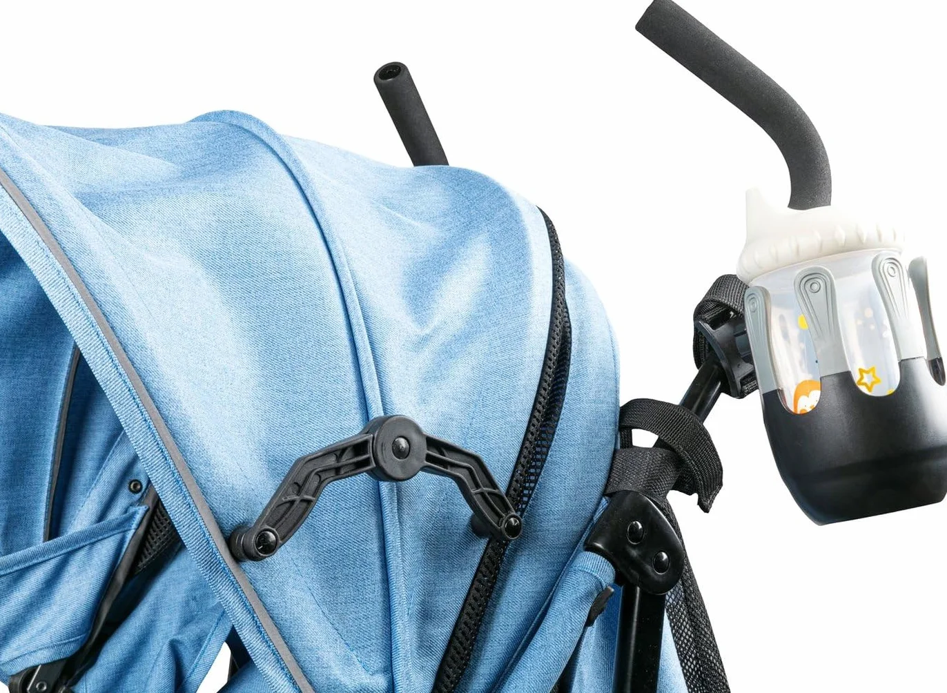 Portabicchiere Da Passeggino Universale Regolabile - Supporto Porta Biberon Con Cinghia In Velcro E Struttura Antiscivolo