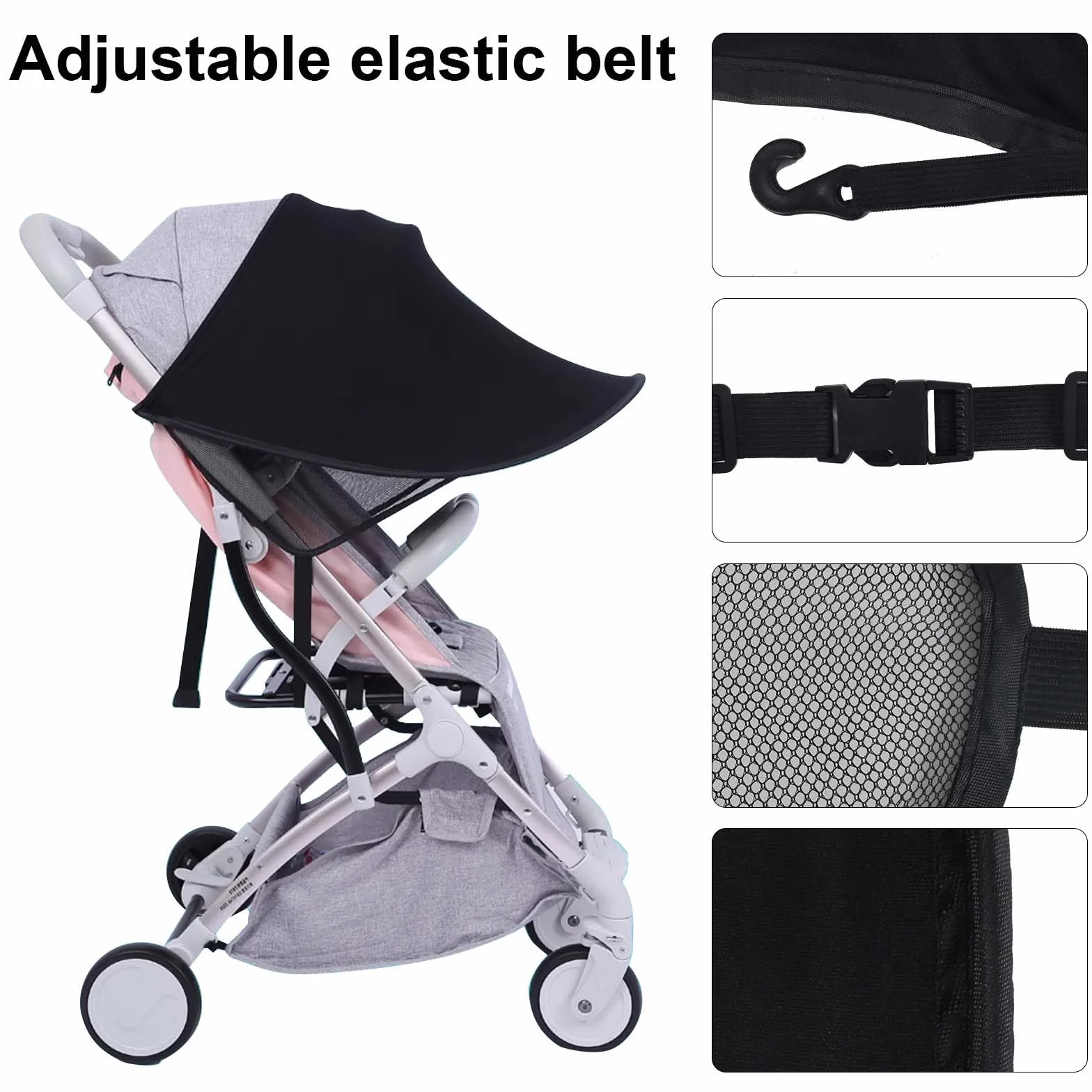 Tenda per Passeggino, Capottina Parasole Passeggino, Telo Parasole per Carrozzina e Passeggino, Parasole per Passeggino, Tenda per Passeggini Protezione Solare per Passeggino, Anti-UV, Nero