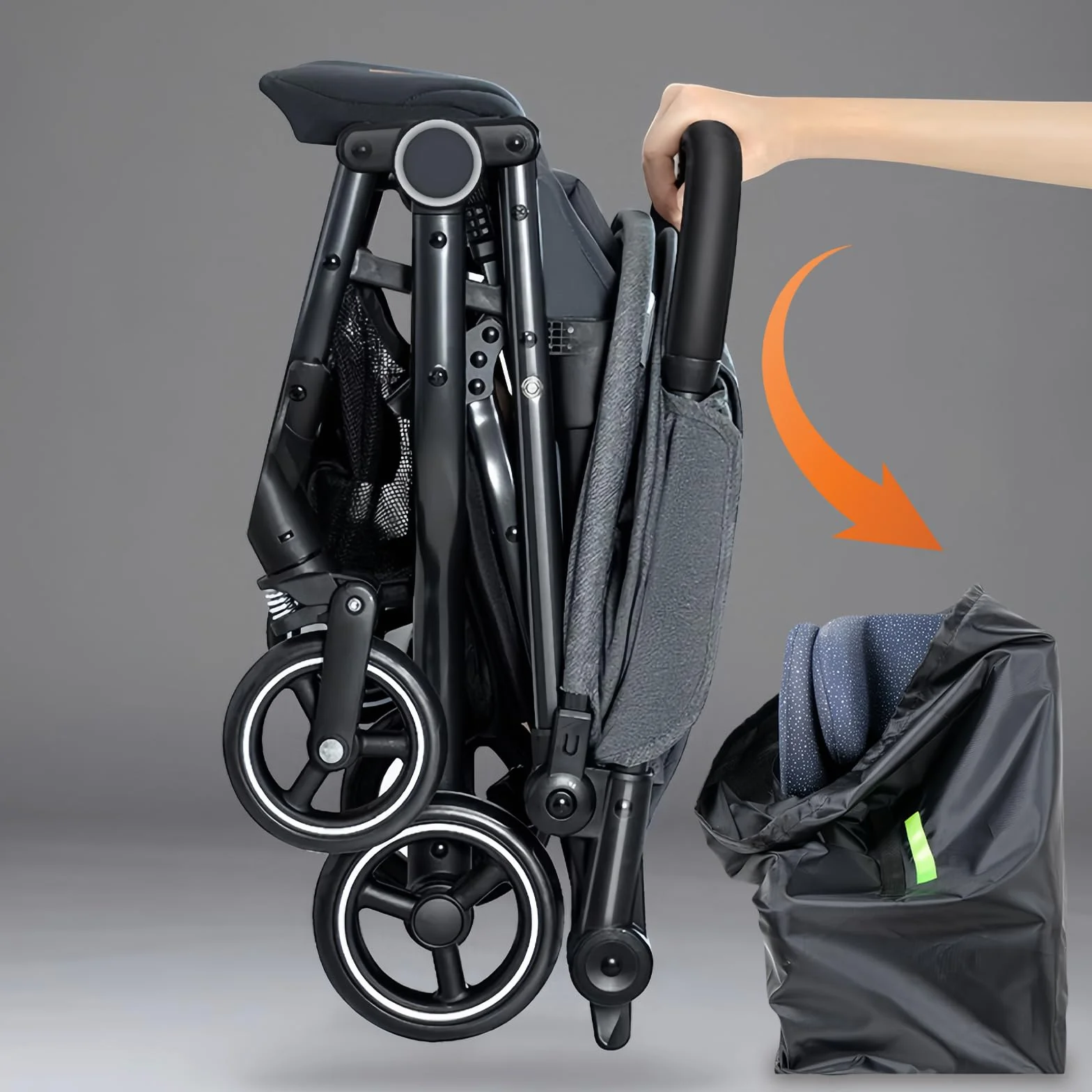 Borsa per il trasporto per passeggino: grande borsa per passeggino 600D per viaggi in aereo, robusta borsa da viaggio impermeabile, 120 x 63 x 43 cm, Nero , unisex