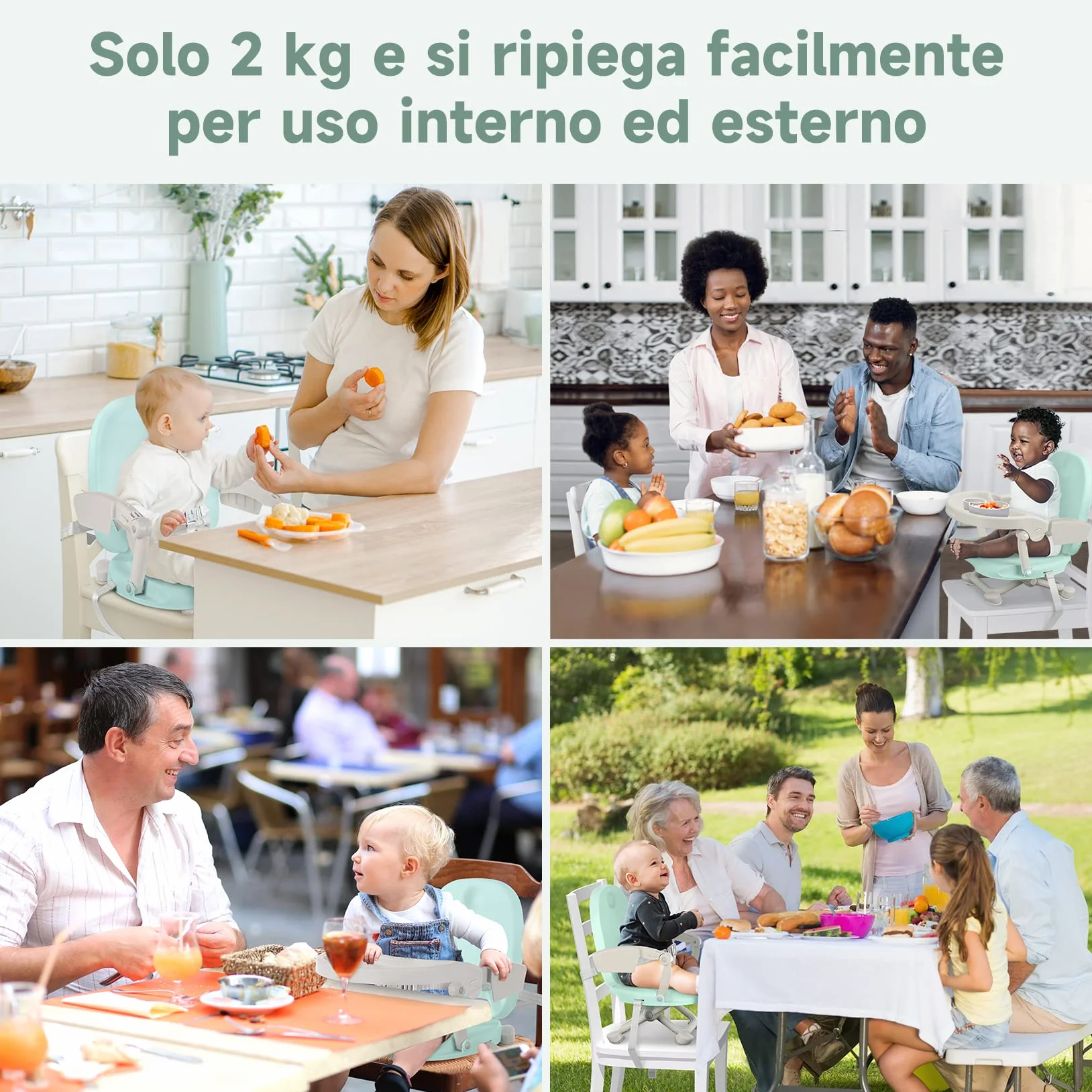 YOLEO Seggiolone Pappa, Portatile Rialzo Sedia Bambini per 6-36 mesi, Seggiolino per Bambini Regolabile con Chiusura Compatta e Vassoio Rimovibile, per uso Interno/Esterno (Verde senza Cuscino)
