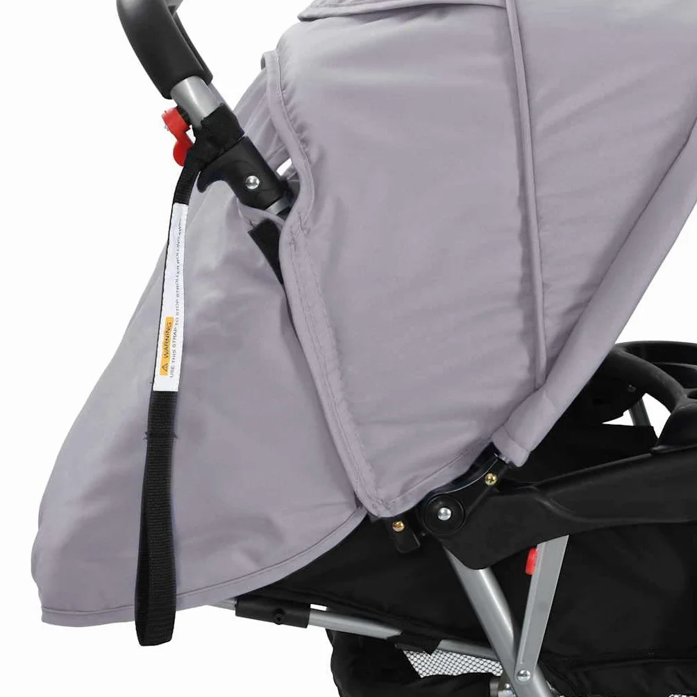 vidaXL Passeggino Gemellare a Tandem in Acciaio Grigio e Nero Carrozzina Bimbi