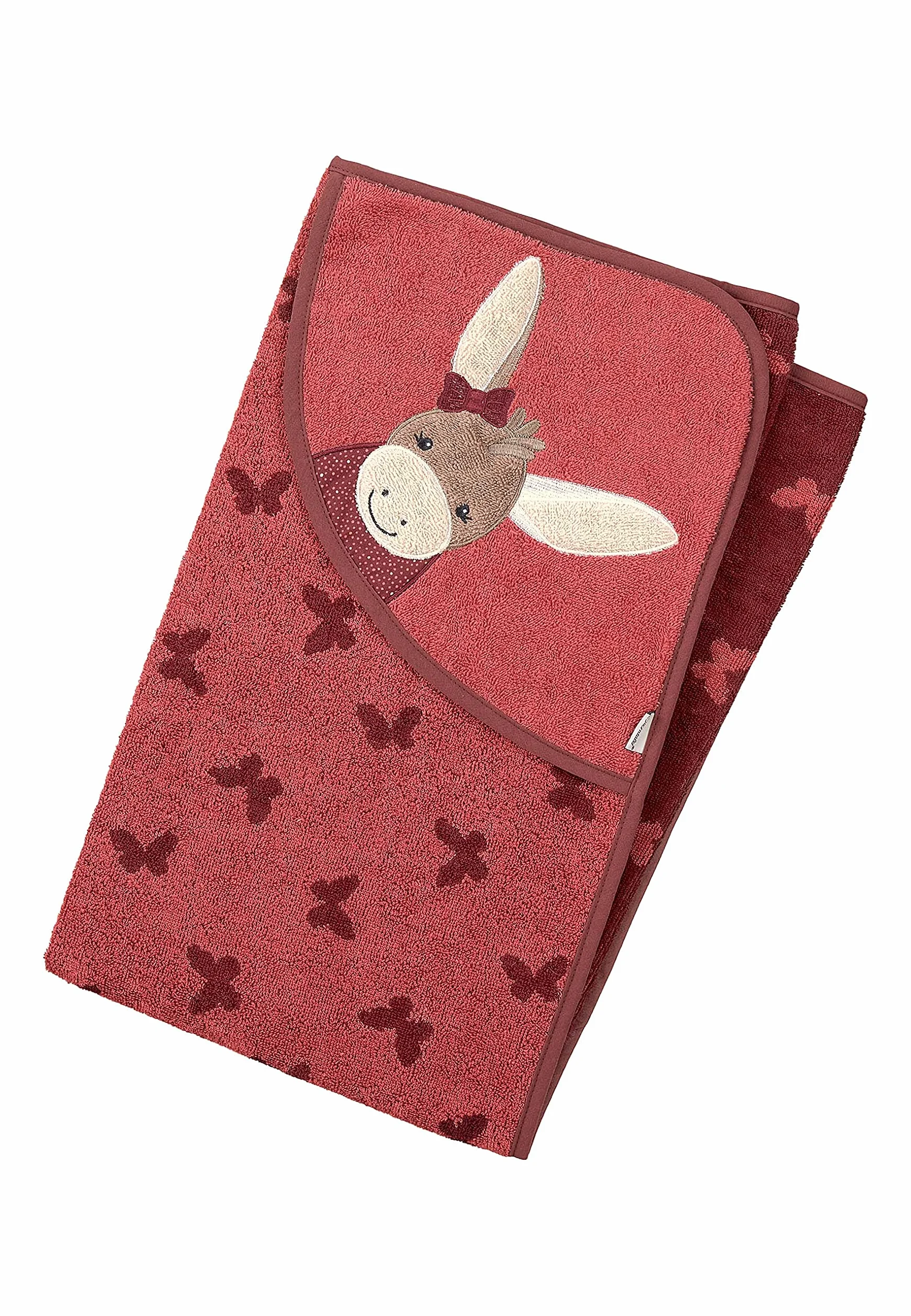Sterntaler Emmily - Asciugamano da bagno con cappuccio, motivo: farfalle, 100 x 100 cm, colore: Rosso chiaro
