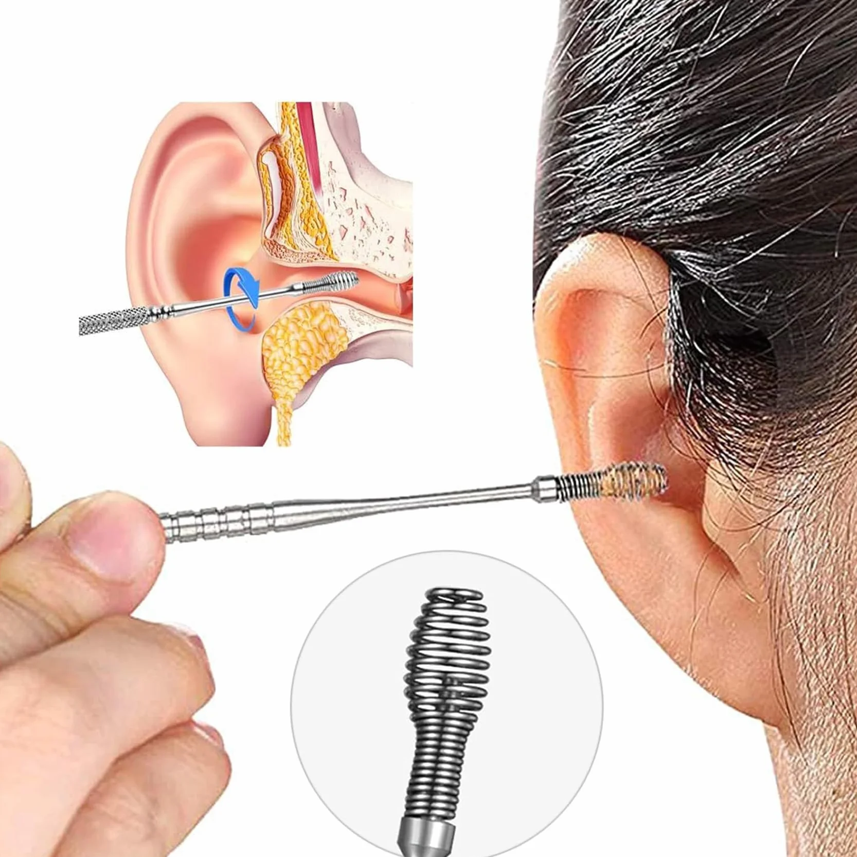 Pulisci Orecchie, 6 Pezzi Kit Pulizia Orecchio, Strumenti per Pulizia dell’Orecchio in Acciaio Inox, Pulisci Orecchie Cerume