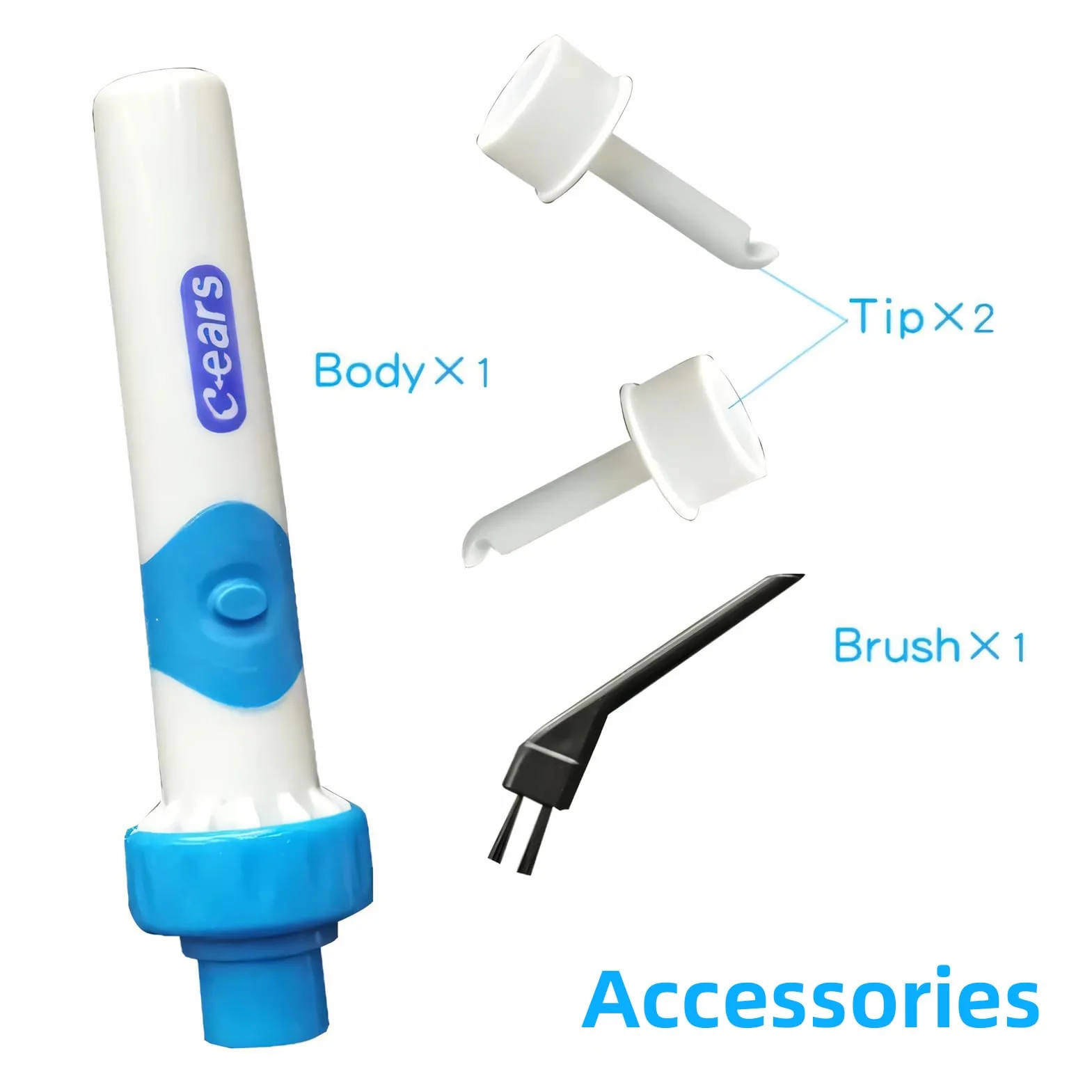 Aspiratore Cerume Orecchie Elettrico Pulisci Orecchie con Aspirazione, 2 Testine Silicone + Spazzolina, pulizia orecchie adulti bambini, aspiratore di cerume, funziona con Batterie AAA