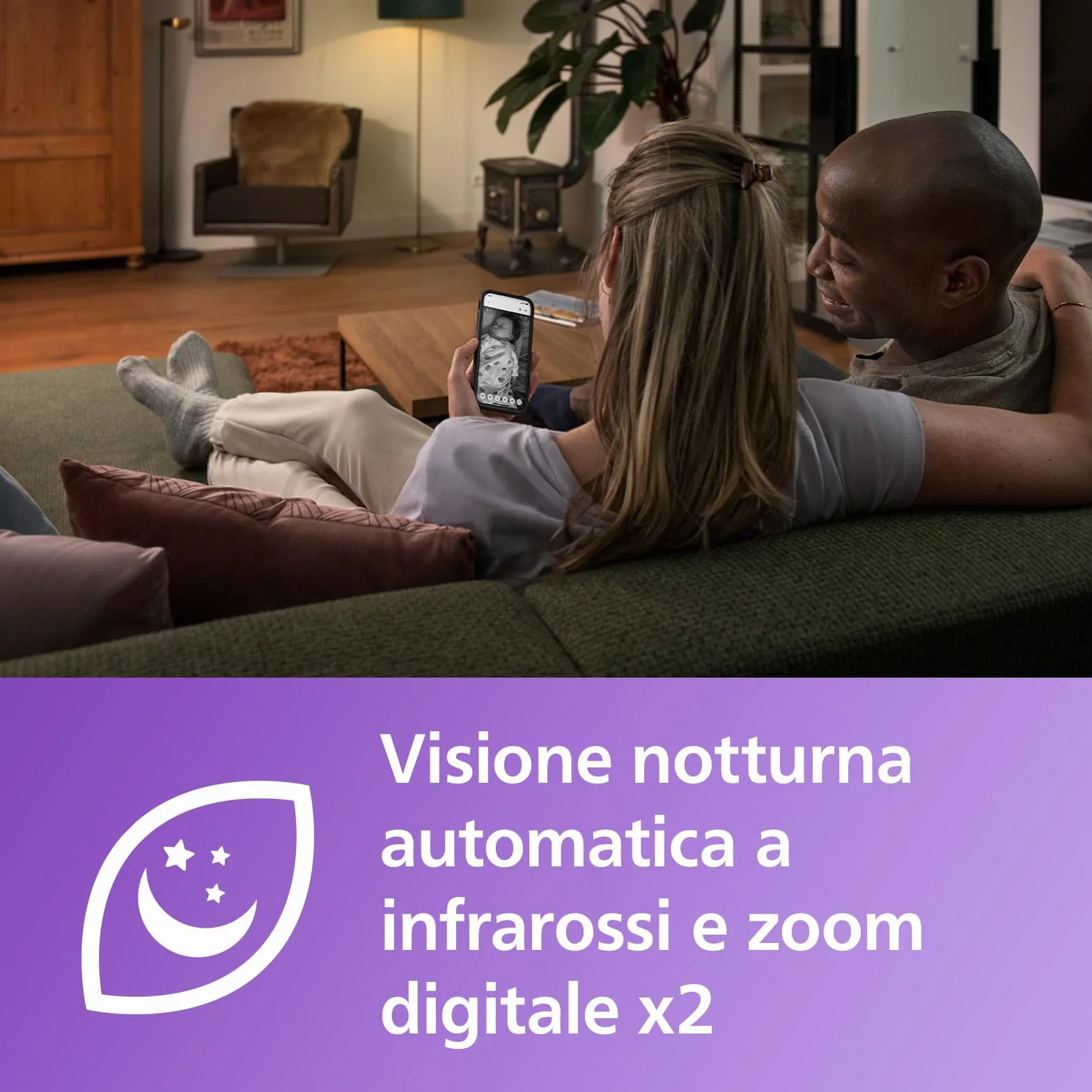 Philips Avent Connected Baby Camera, crittografia sicura e riservata, con app, audio, zoom x2, visione notturna, VOX, funzione di comunicazione a due vie (modello SCD643/26)