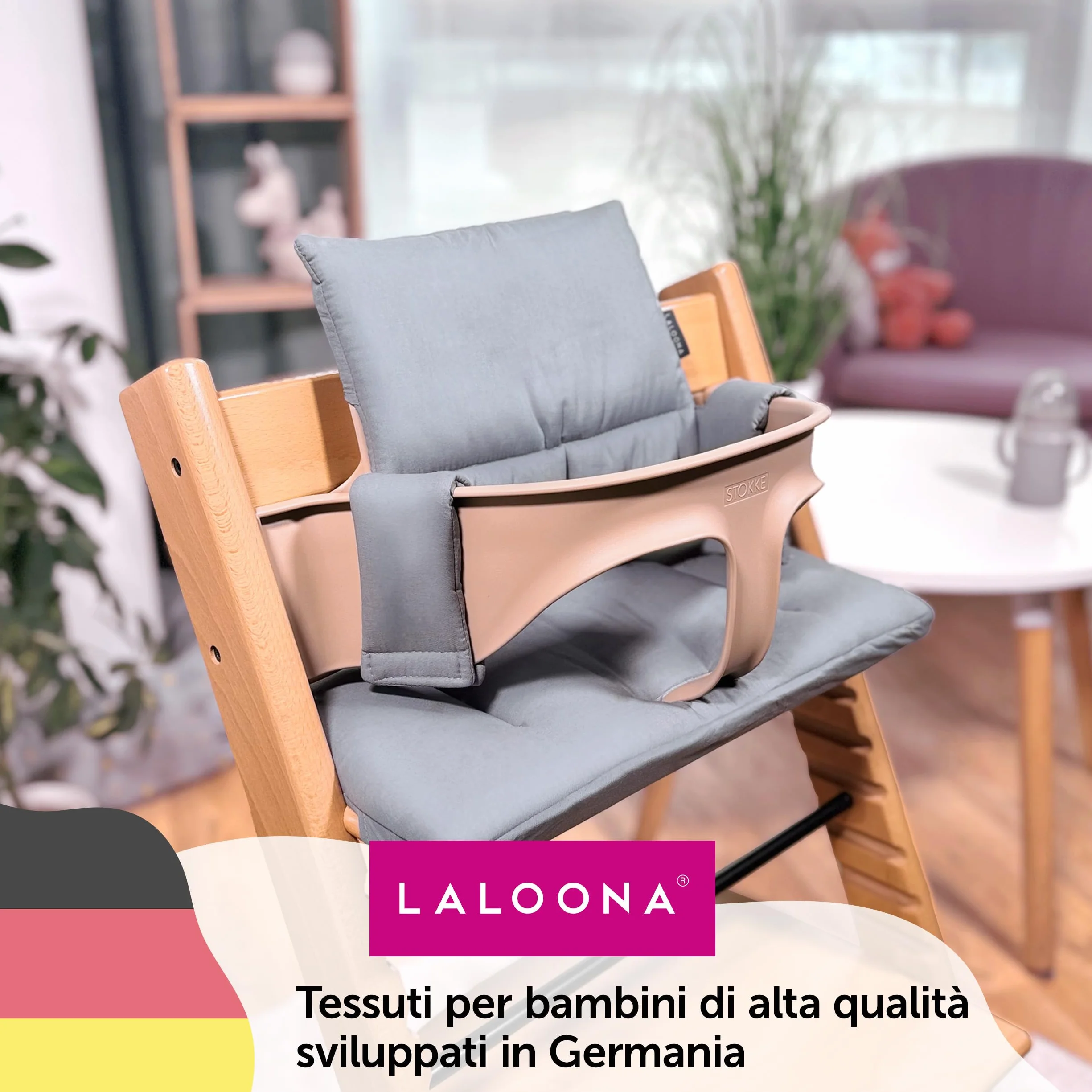 LaLoona Cuscino Seduta per Seggiolone Stokke Tripp Trapp - Cuscino Per Stokke Seggiolone Pappa 2 Pezzi, OEKO-TEX Standard 100, Lavabile in Lavatrice - (Grigio, Rivestito)