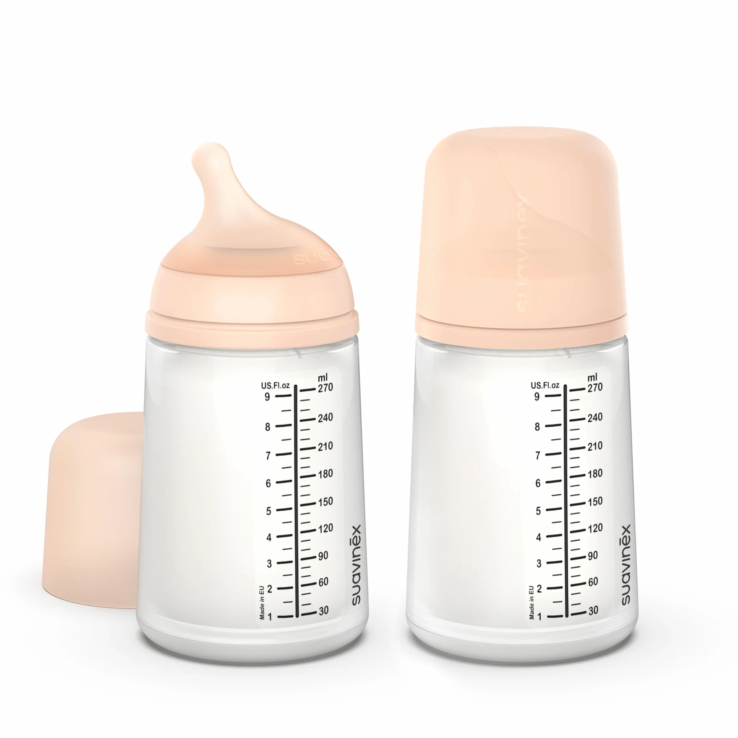 Suavinex, Confezione 2 Biberon Anticolica Zero Zero 270 ml e Tettarella Flusso Medio (M) in Silicone, +3 Mesi, Latte Materno, in Formula e Liquidi a Media Densità, Compatibile con Allattamento, Fair