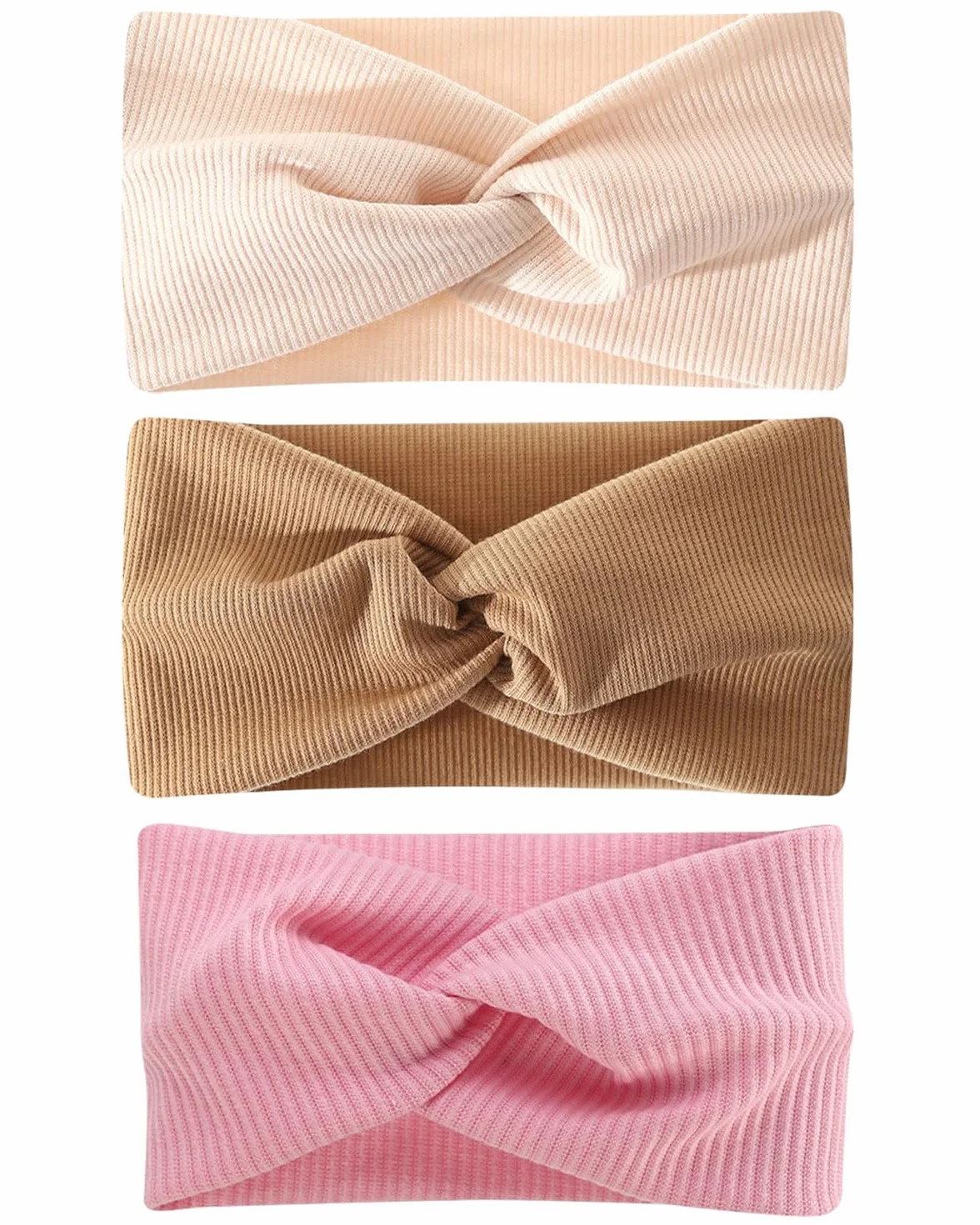 3pcs fasce capelli bambina，fasce capelli neonata，cerchietto capelli bambina，Fasce Ragazze Nylon Elasticizzato Accessori per Capelli Fatti Mano per Neonati Bambini Bambine (marrone+rosa+beige)