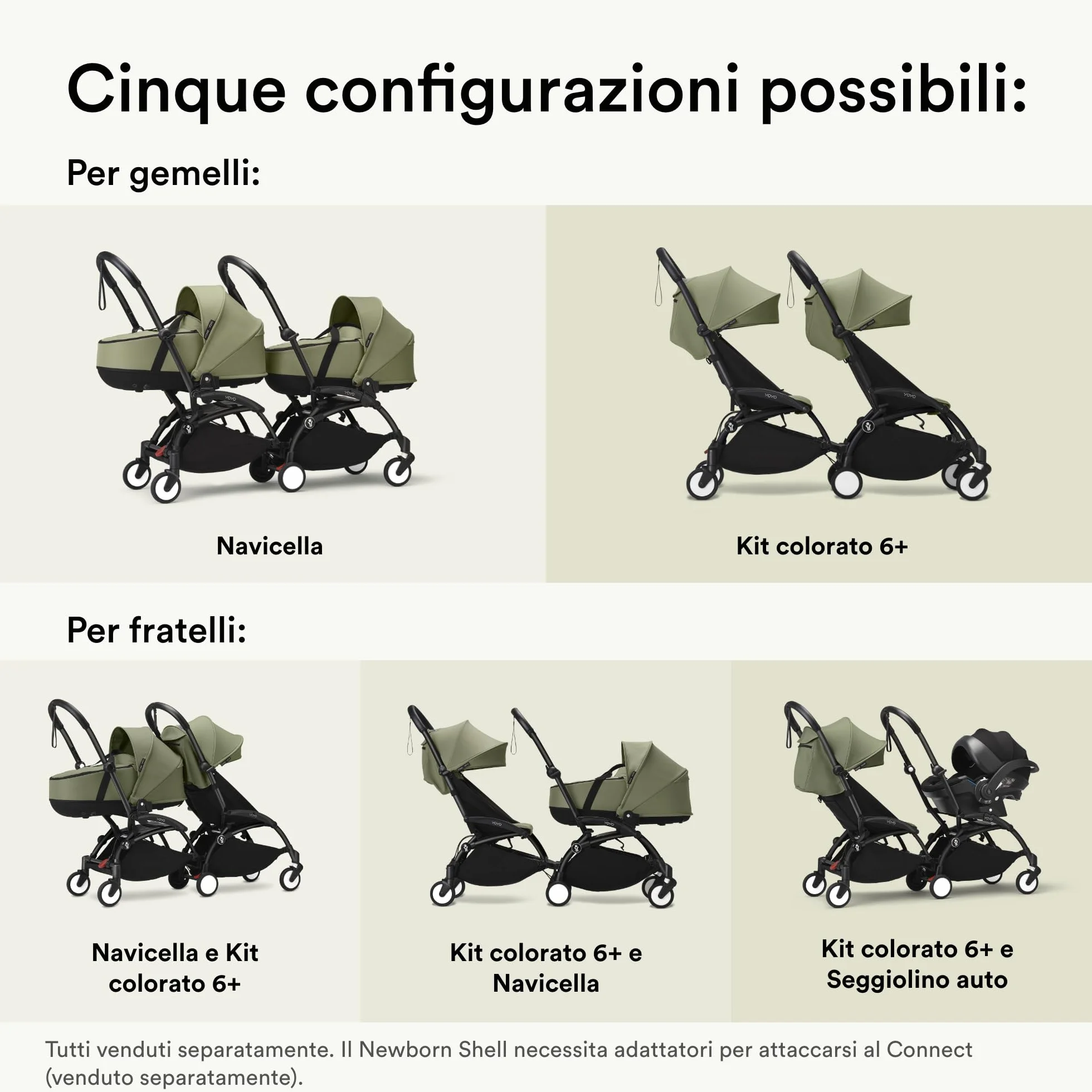 Stokke YOYO Connect, Nero - Trasforma il tuo YOYO in un passeggino doppio - Perfetto per gemelli o bambini con poca differenza di età