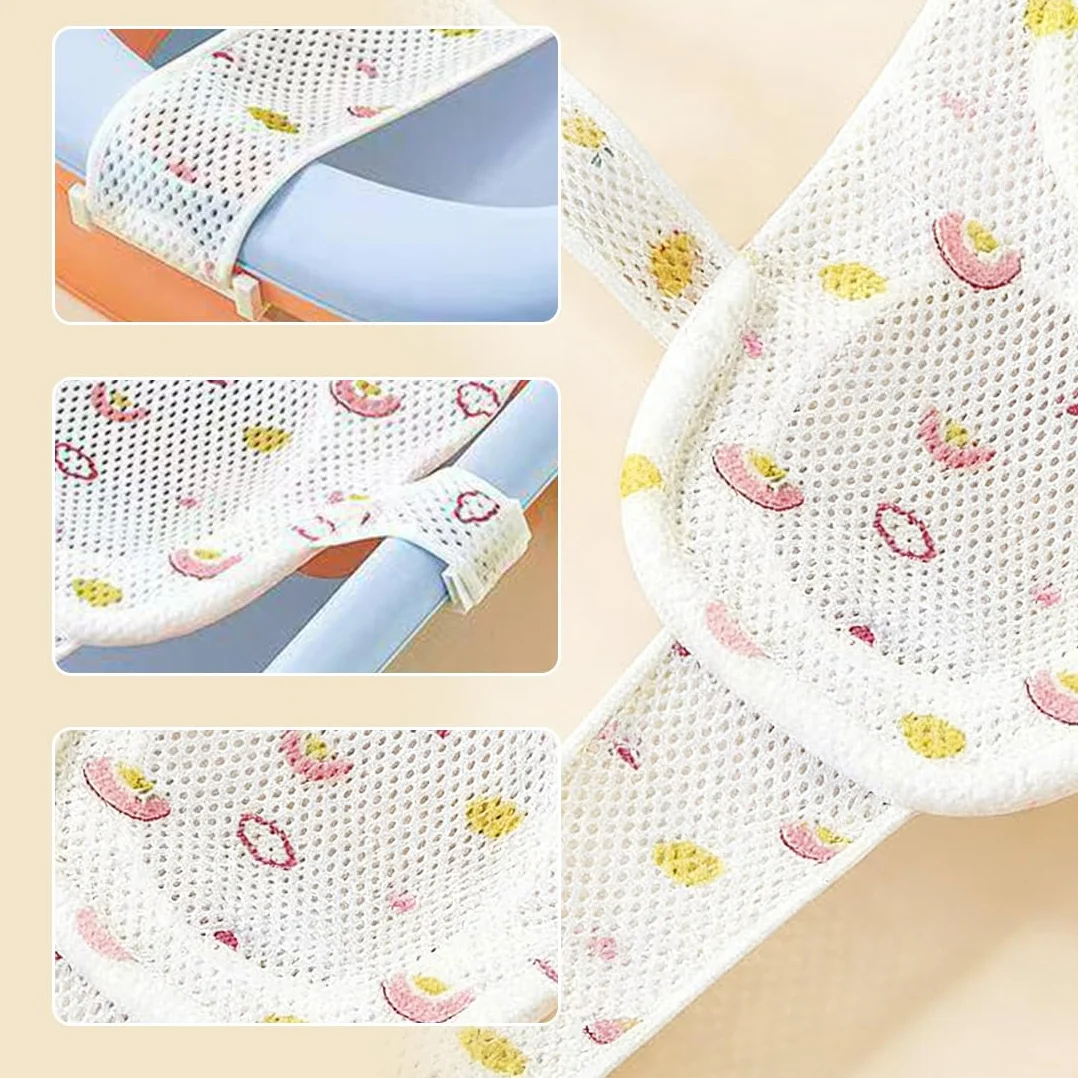 Cuscino per Bagnetto Neonato, Riduttore per Vasca da Bagno, Supporto da Bagno con 5 Cinturini Regolabili, Antiscivolo Rete Morbida e Traspirante, Adatto per Schiena e Collo