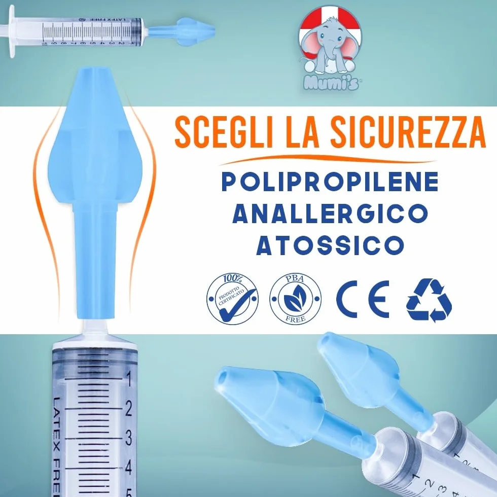 Mumi's 4 olive per lavaggi nasali 4 siringhe maxi 20ml per lavaggi nasali bambini e adulti dispositivo medico CE (4 siringhe 4 olive)