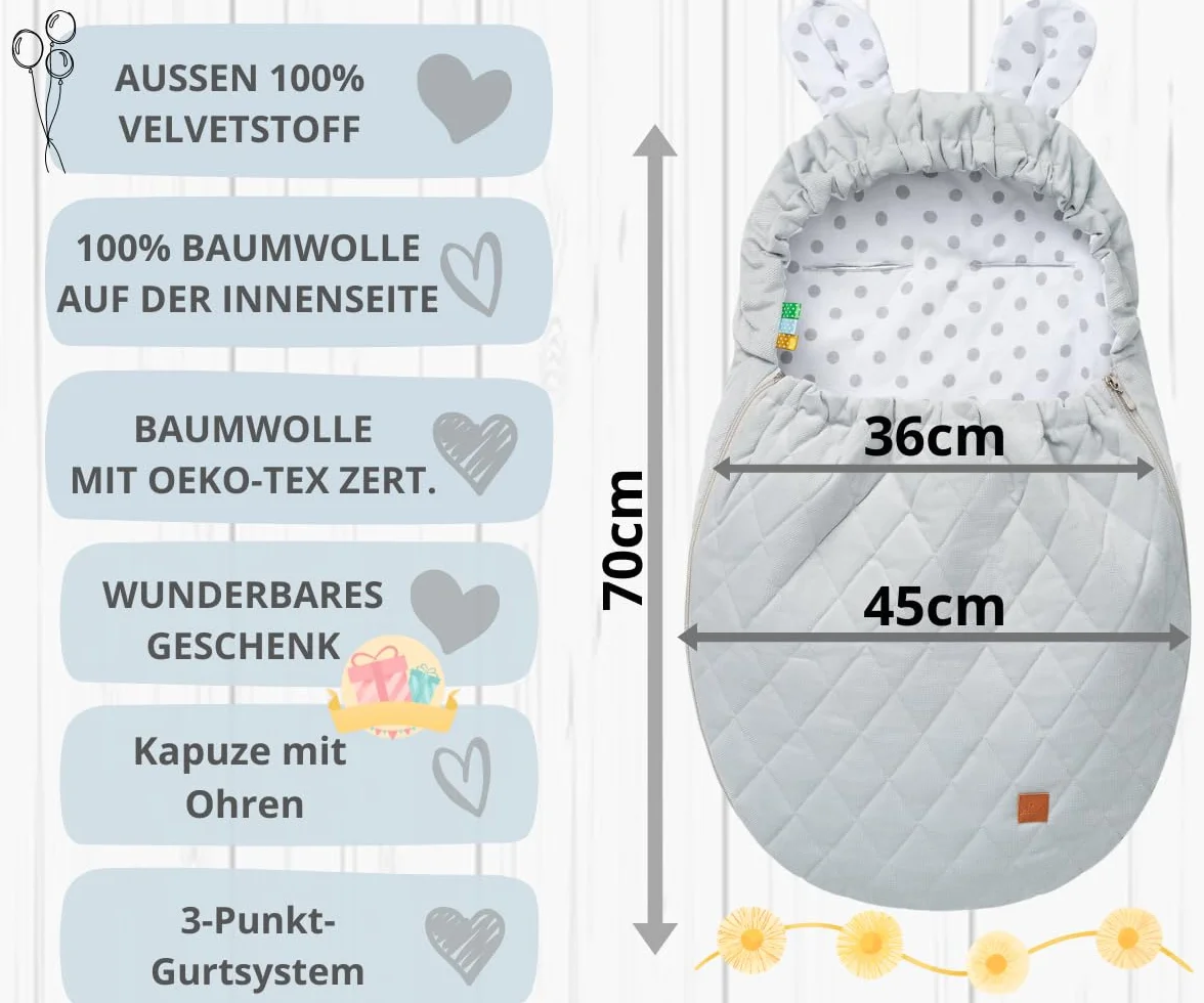 Mikos Coprigambe per ovetto, in tessuto di velluto con tessuto di cotone per seggiolino auto, coperta per passeggini, ad esempio Maxi Cosi (grigio)