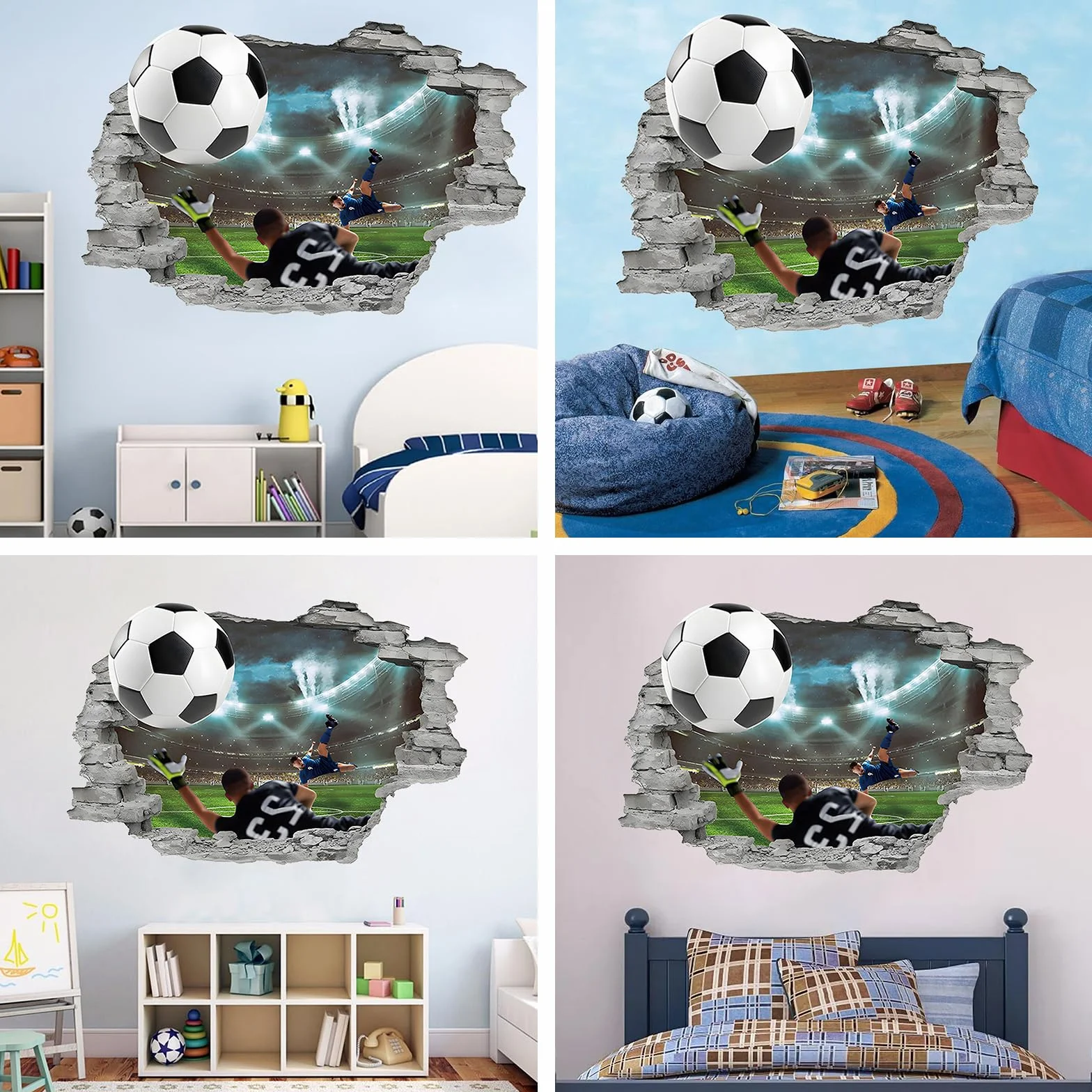 Adesivi Murali 3D,Adesivi Murali di Calcio 3D,Adesivi di Sfondo TV,Adesivi Murali di Calcio Della Camera Dei Ragazzi,Rimovibili eAdatti per la Decorazione Della Camera da Letto e Del Soggiorno