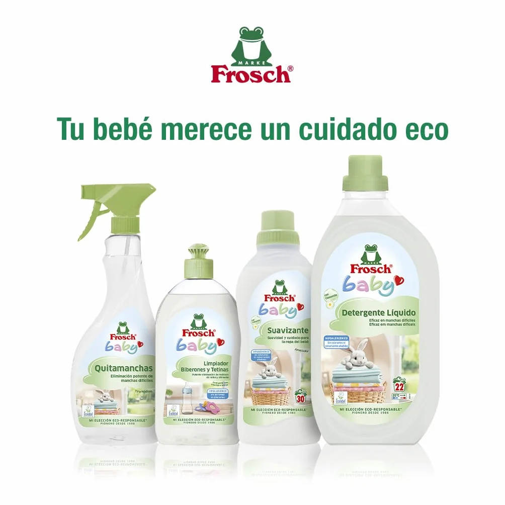 Frosch Baby - Detergente per biberon e tettarelle, rimuove residui di latte e cibo, prodotto ipoallergenico ed ecologico, confezione da 8 pezzi x 500 ml