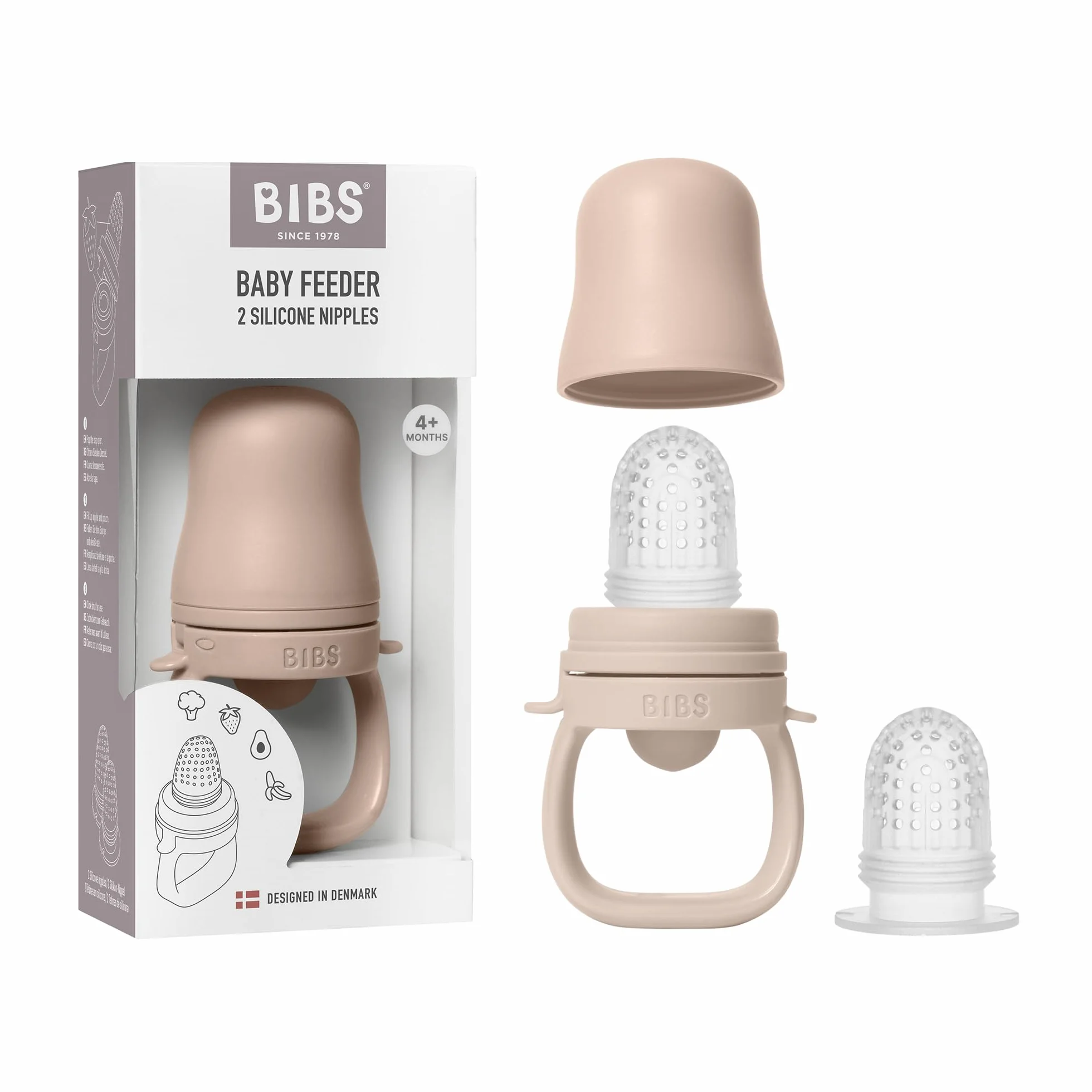 BIBS Baby Feeder con 2 tettarelle in silicone, compatibile con il vassoio del congelatore, facile da impugnare, senza BPA - ideale per la dentizione e l'autoalimentazione, 4+ mesi - Blush