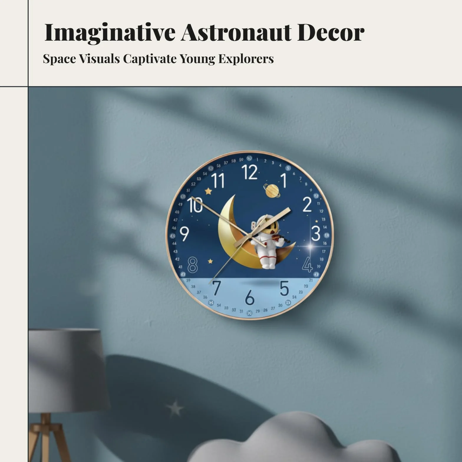 F Fityle Orologio da Parete Senza ticchettio Silenzioso 8" per cameretta dei Bambini, Astronauta Luna
