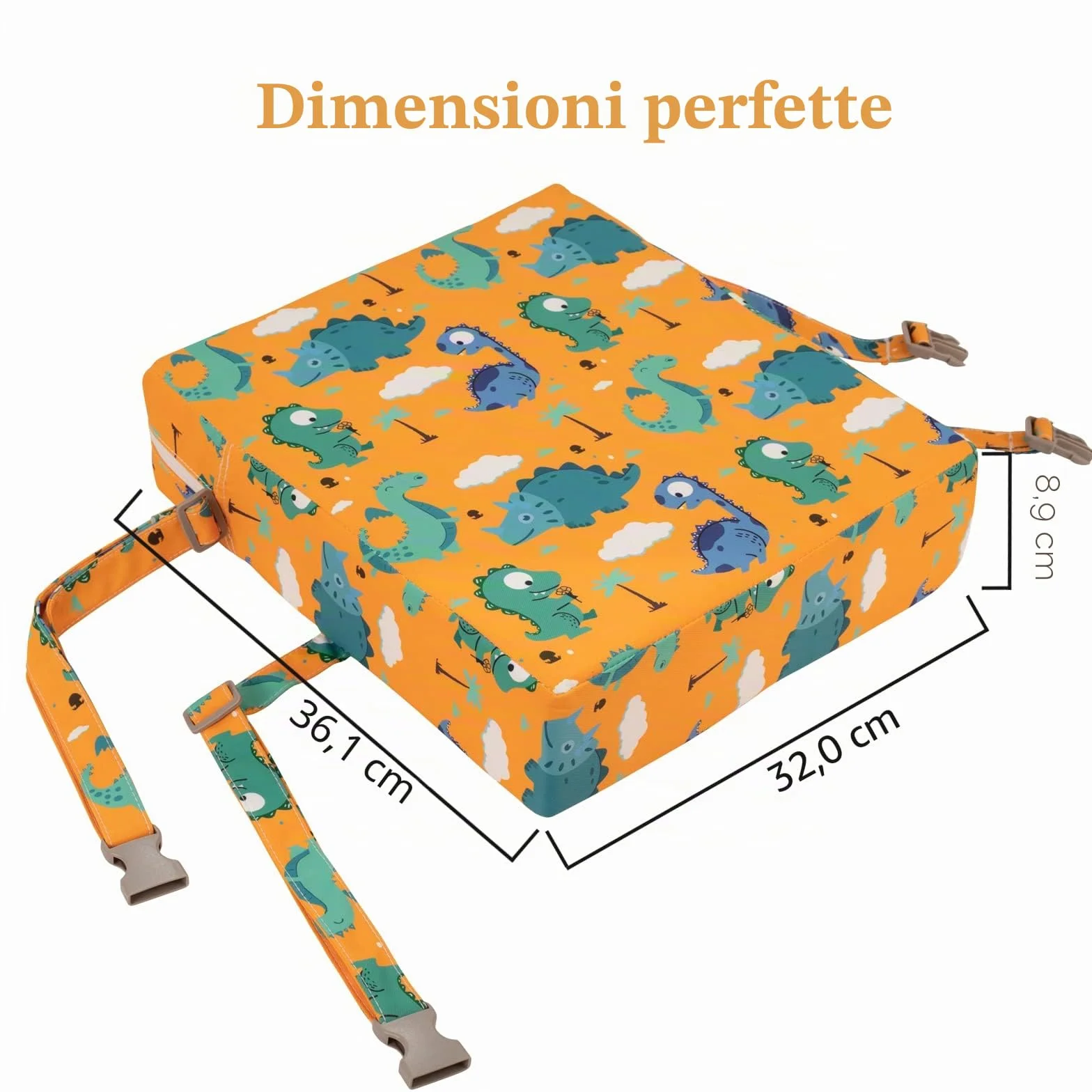Rialzo Sedia Bambini - Cuscino Rialzo Sedia per Bambini,Supporto più Forte Fondo Antiscivolo Doppia Cinghia Sicura Cuscino(Arancione)