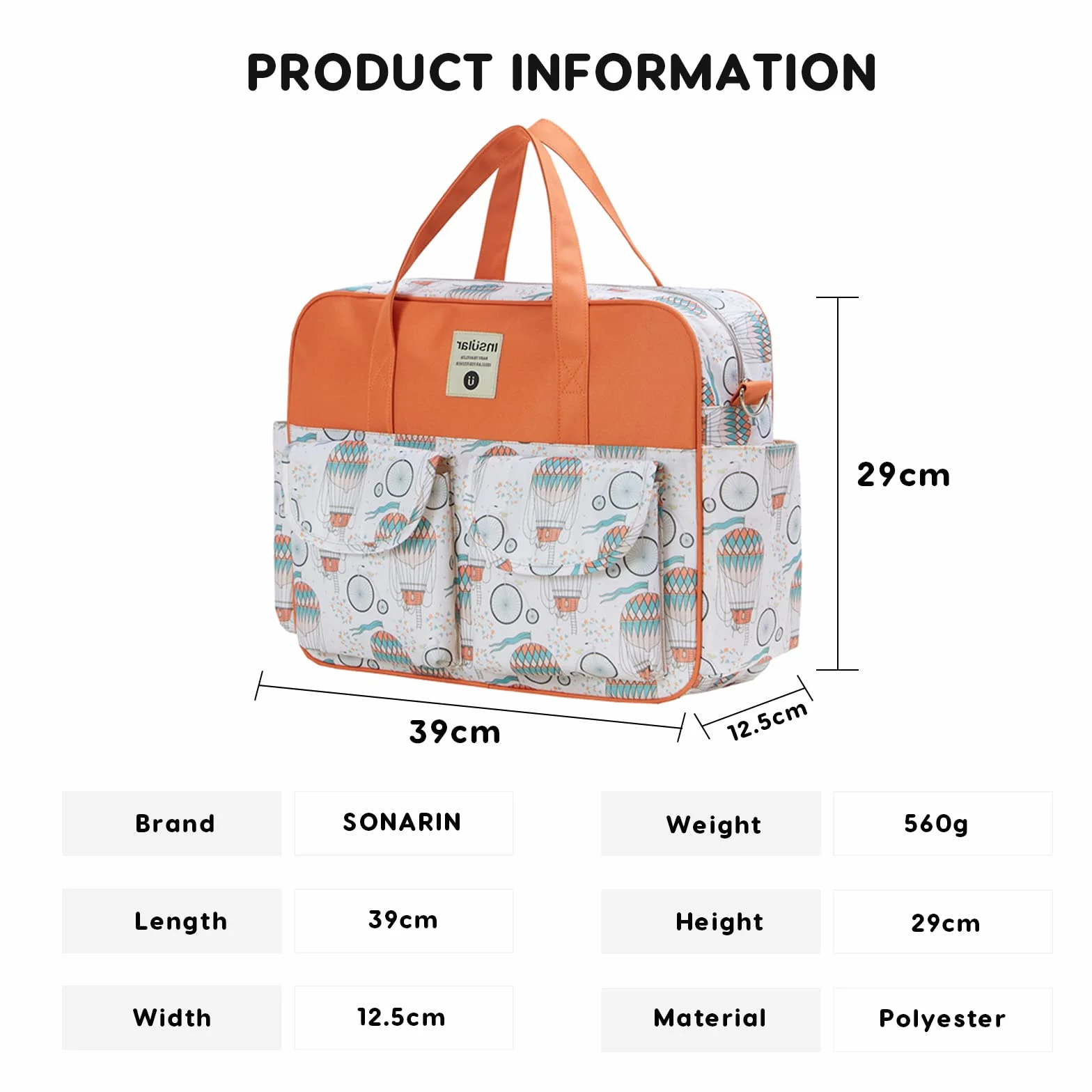 SONARIN Elegante Grande Capacità Borsa Fasciatoio per Neonato,Borsa per il Cambio Borsa a Tracolla Borsa per Pannolini da Viaggio Portatile Impermeabile con Spalline & Fasciatoio