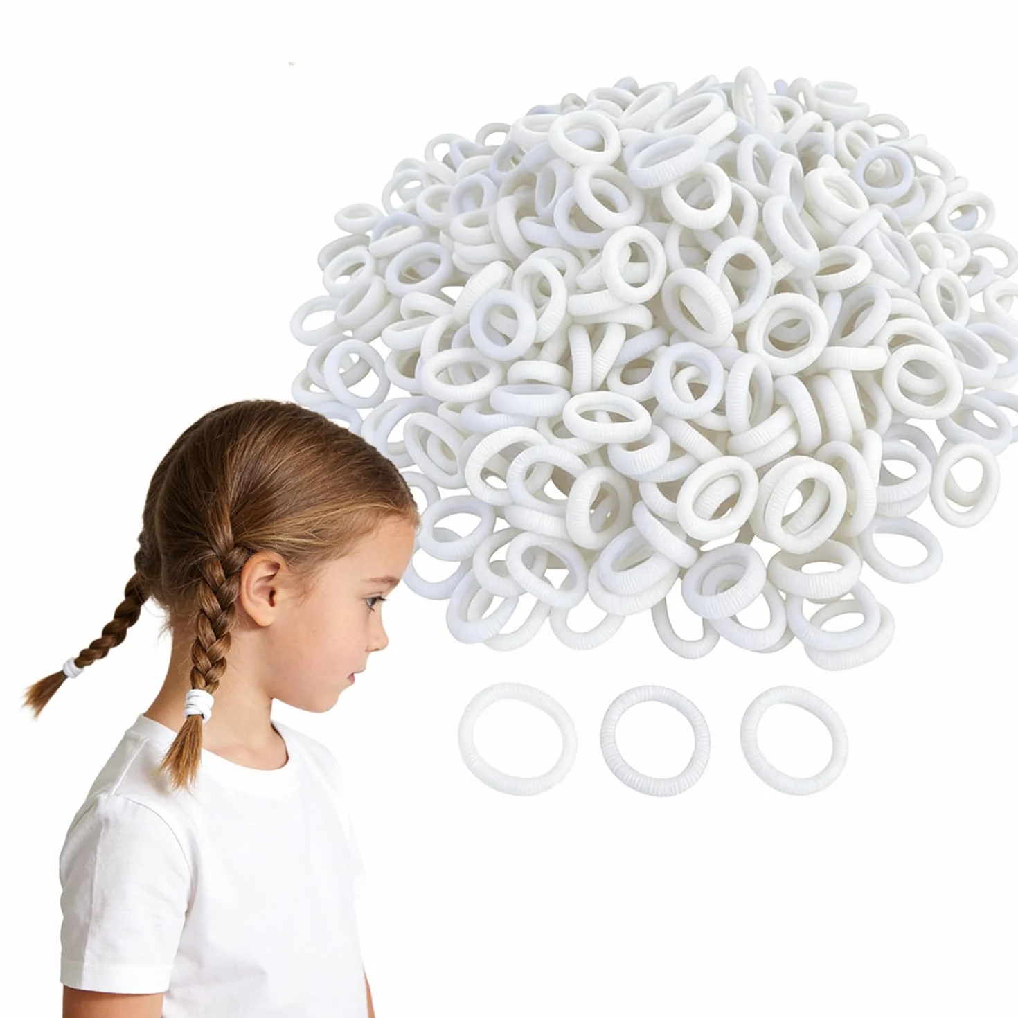 300 Pezzi Elastici per Capelli Bambini, Piccoli Elastici per Code 20mm, Legacci per Capelli Neonati e Ragazze (Bianco)