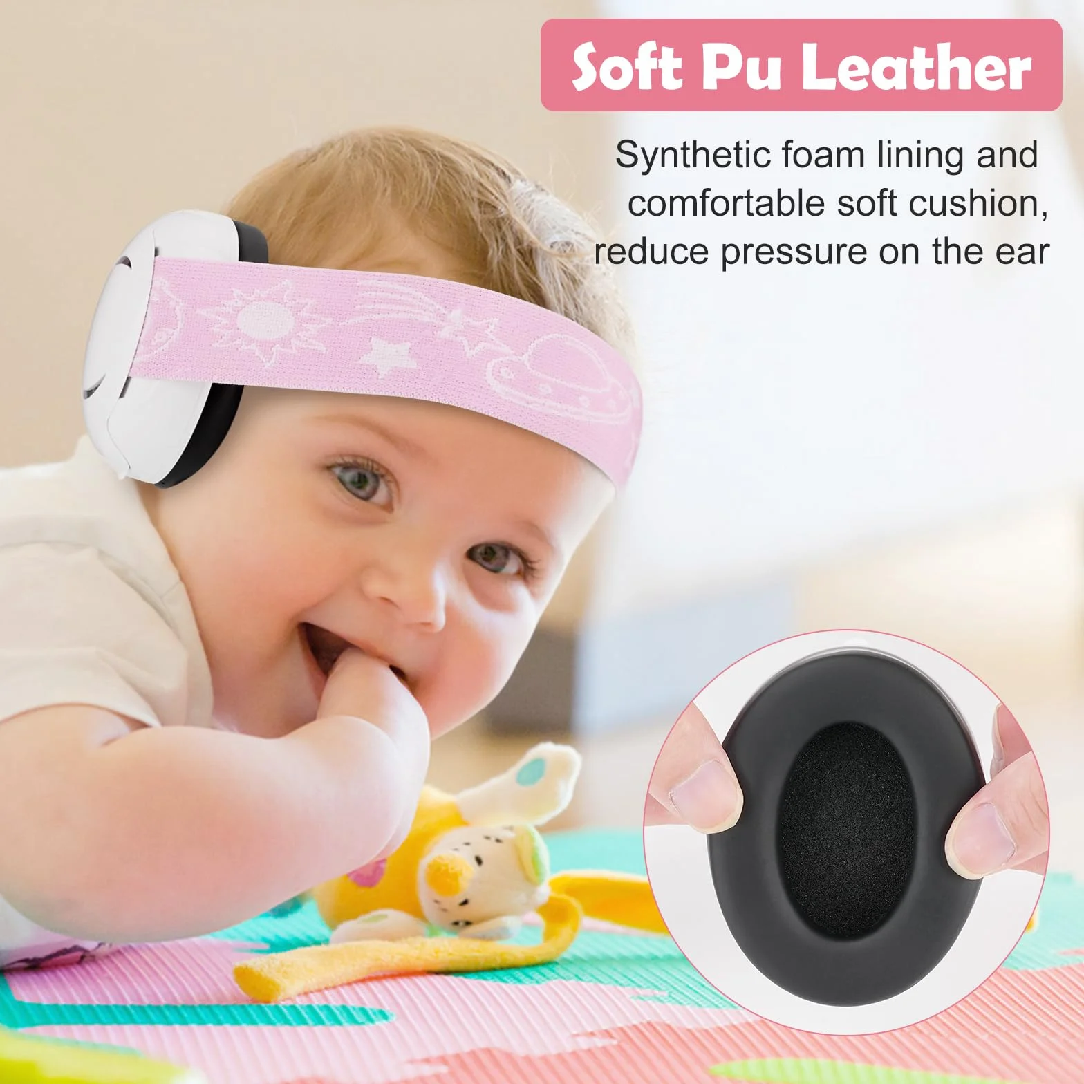 Baby Ear Defenders e protezioni, protezioni per le orecchie dei bambini con morbido cuscino regolabile paraorecchie a cancellazione di rumore per bambini compresa tra 3 mesi e 2 anni 25dB, rosa