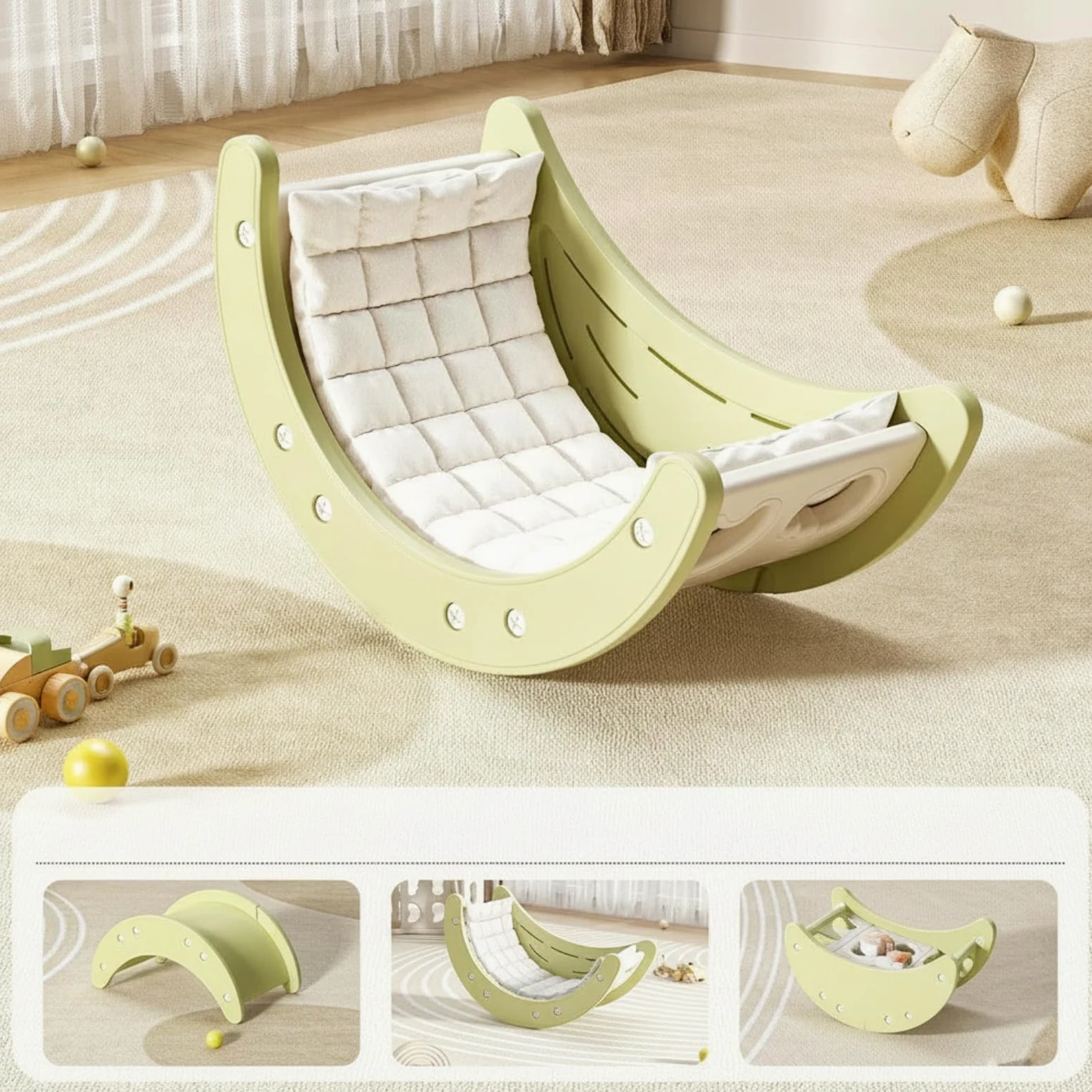 Arco Montessoriano Multifunzionale Dondolo in Legno Sicuro Giocattolo per Neonati, Giallo, style to 6