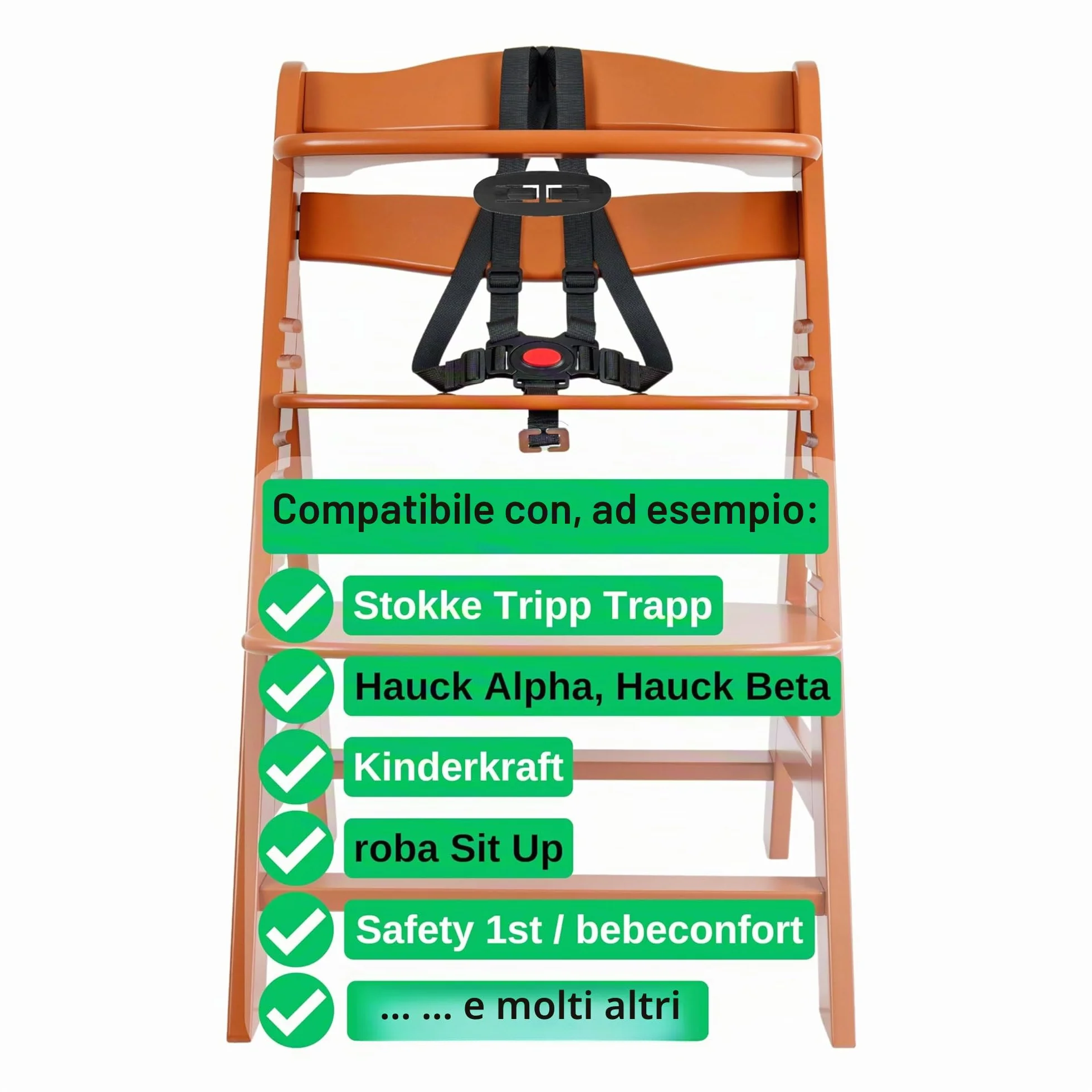 Sistema di imbracatura a 5 punti per seggiolone, 1 Set, compatibile con Hauck, Stokke Tripp Trapp, Roba, ecc., in Nero, imbracatura con clip sul petto