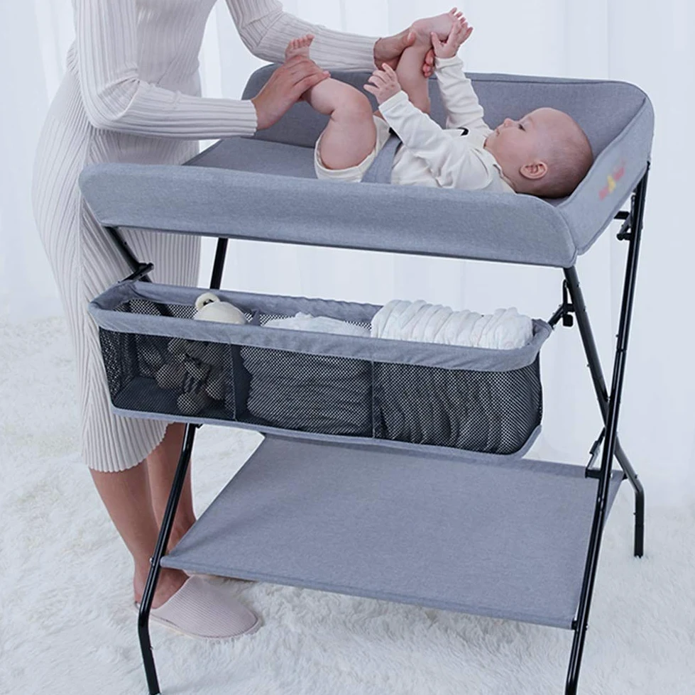 MObyat Baby Fasciatoio,Stazione da Viaggio Grigia, cassettiera Pieghevole per Pannolini, Organizer per la cameretta, Stile Gamba Incrociata