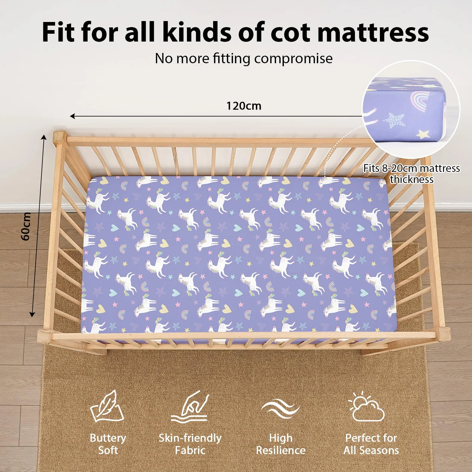 Lenzuola Lettino 120x60 cm, Confezione da 3 Coprimaterassi per Lettino Neonato, Lenzuola con Angoli Elasticizzate in Microfibra Ultra Morbida e Setosa, Rosa e Viola