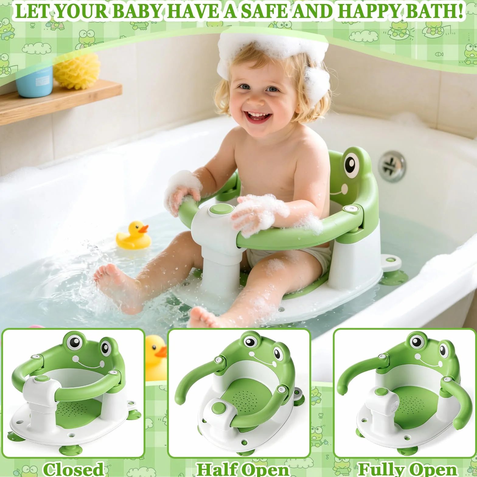 Seggiolino Doccia Bimbo,Bambino Seggiolino da Bagno,Seggiolino Vasca da Bagno Bambino,Seggiolino da Bagno con 4 Ventose,per Bambini a Partire da 6 Mesi per Doccia o Vasca da Bagno - Verde