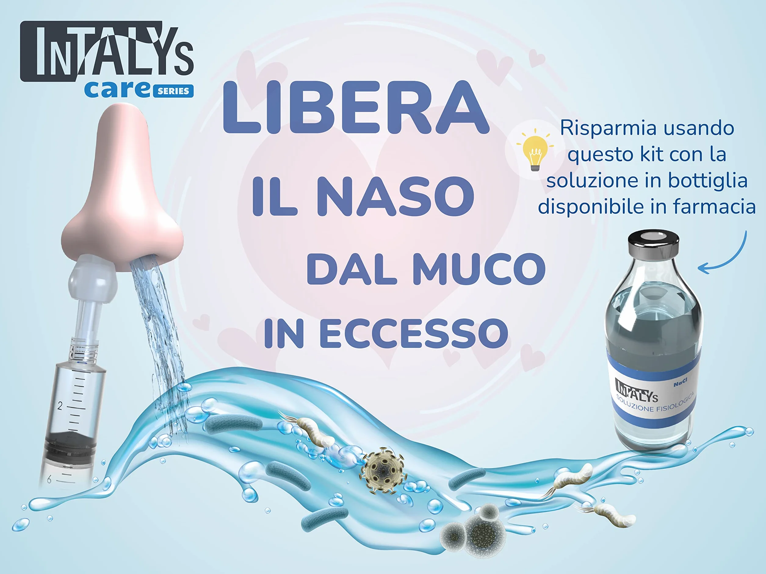 Rino Set Lavaggio Nasale Bambini e Adulti, Kit Pulizia Naso Made in Italy con Siringa e Irrigatore per Soluzione Fisiologica (1 Siringa, 3 Olive)